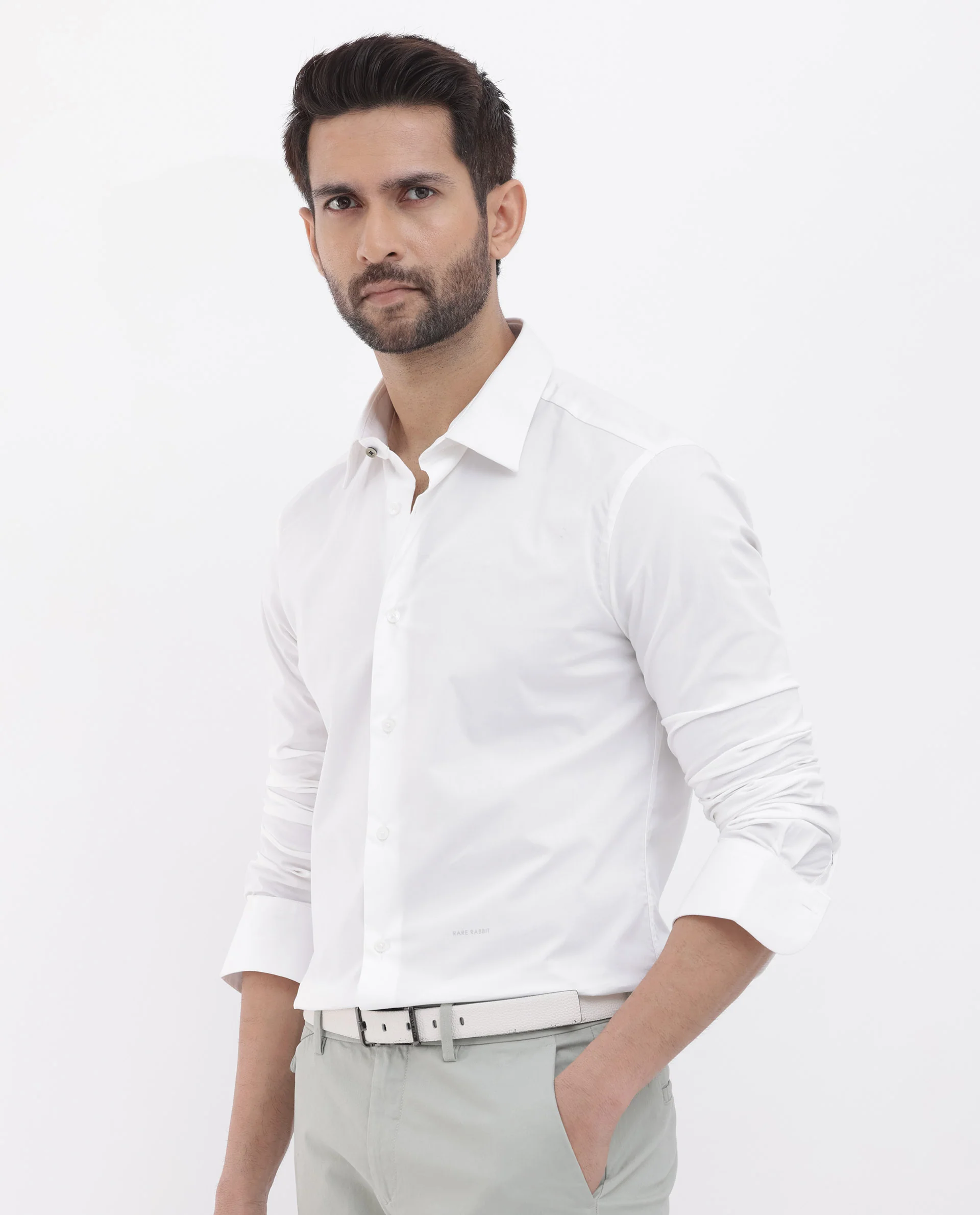 Rare Rabbit Men's Neutron 8 White Cotton Plain Regular Fit Full Sleeve Collared Shirt - Image 3