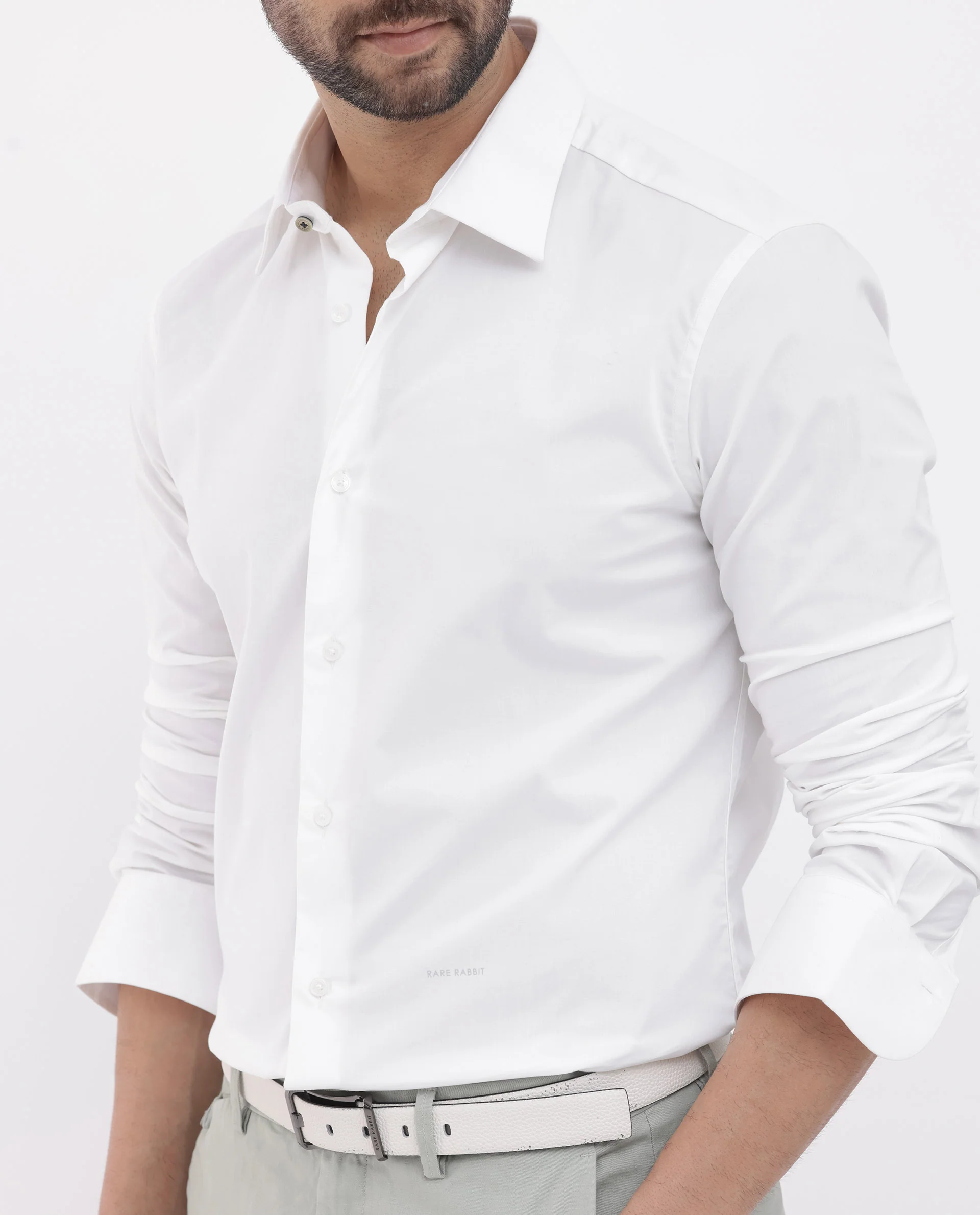 Rare Rabbit Men's Neutron 8 White Cotton Plain Regular Fit Full Sleeve Collared Shirt - Image 6