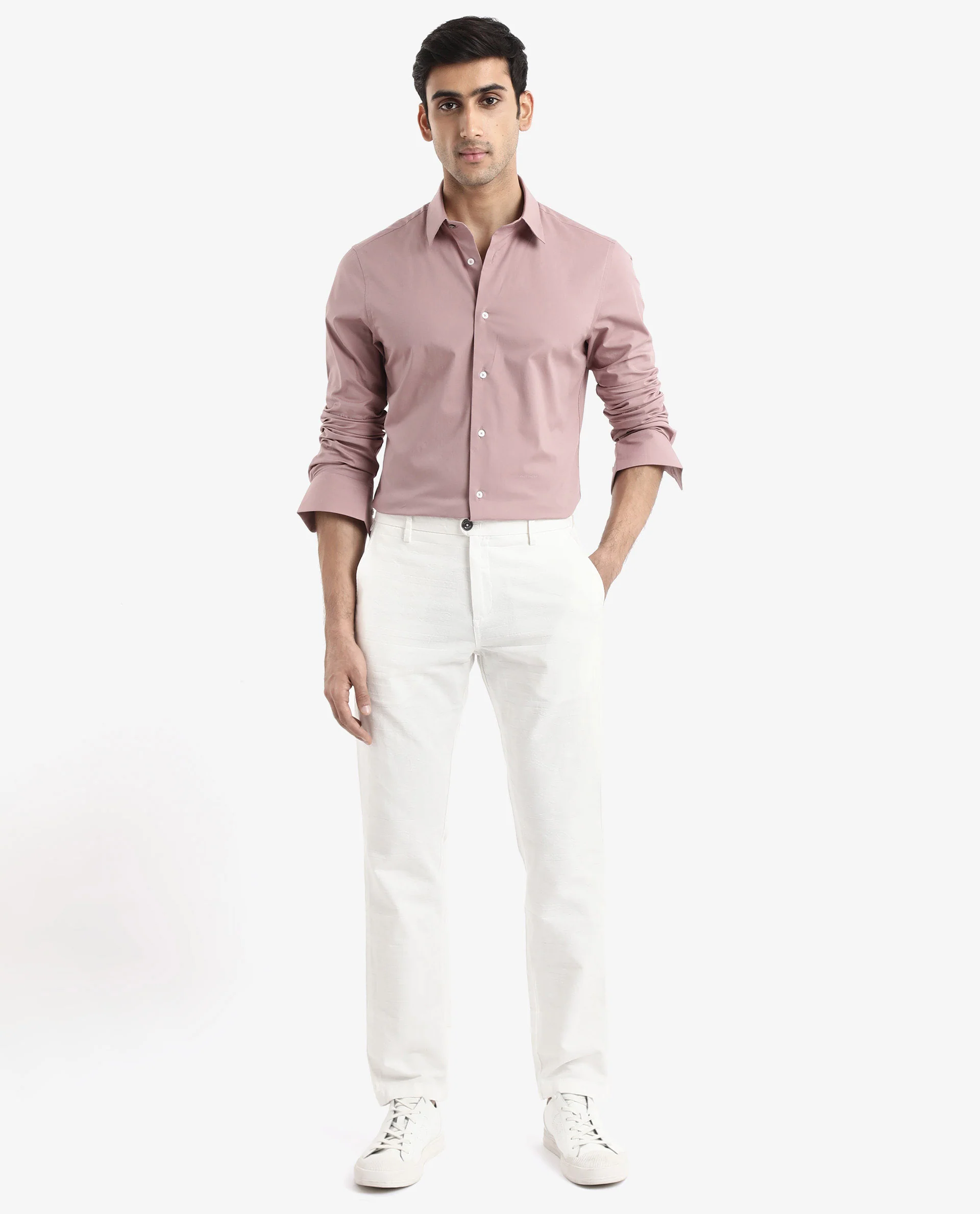 Rare Rabbit Men's Neutron-9 Dusky Pink Cotton Plain Regular Fit Full Sleeve Collared Shirt - Image 2