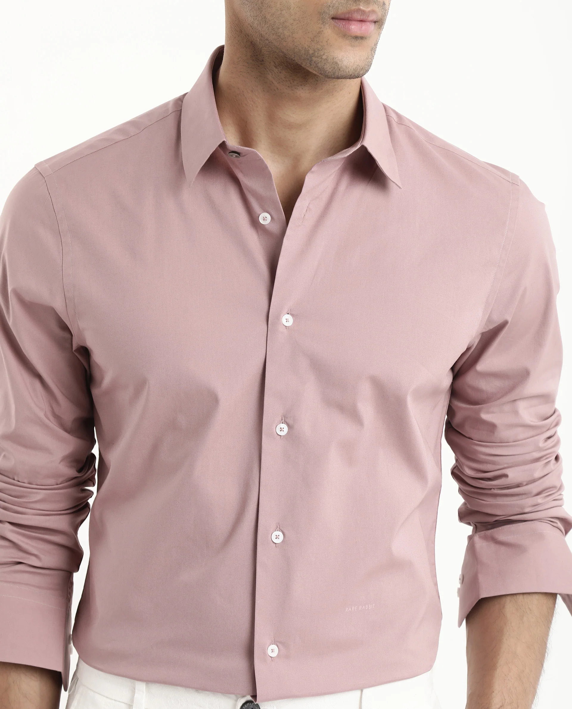 Rare Rabbit Men's Neutron-9 Dusky Pink Cotton Plain Regular Fit Full Sleeve Collared Shirt - Image 3