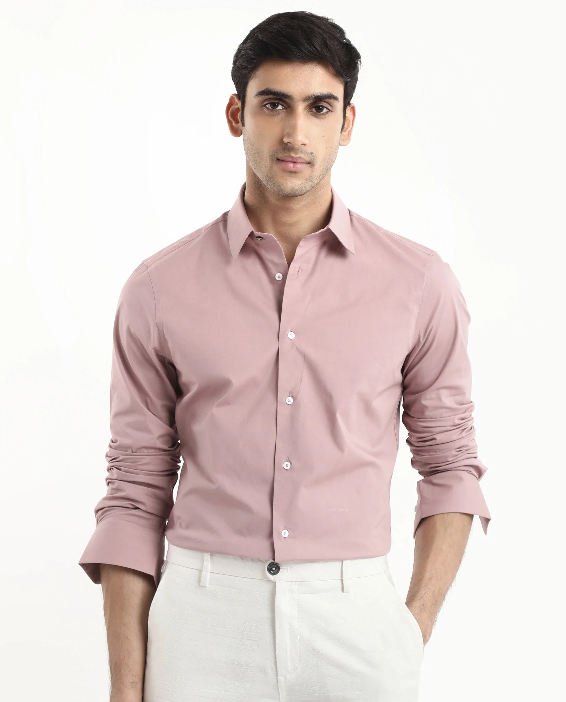Rare Rabbit Men's Neutron-9 Dusky Pink Cotton Plain Regular Fit Full Sleeve Collared Shirt - Image 4