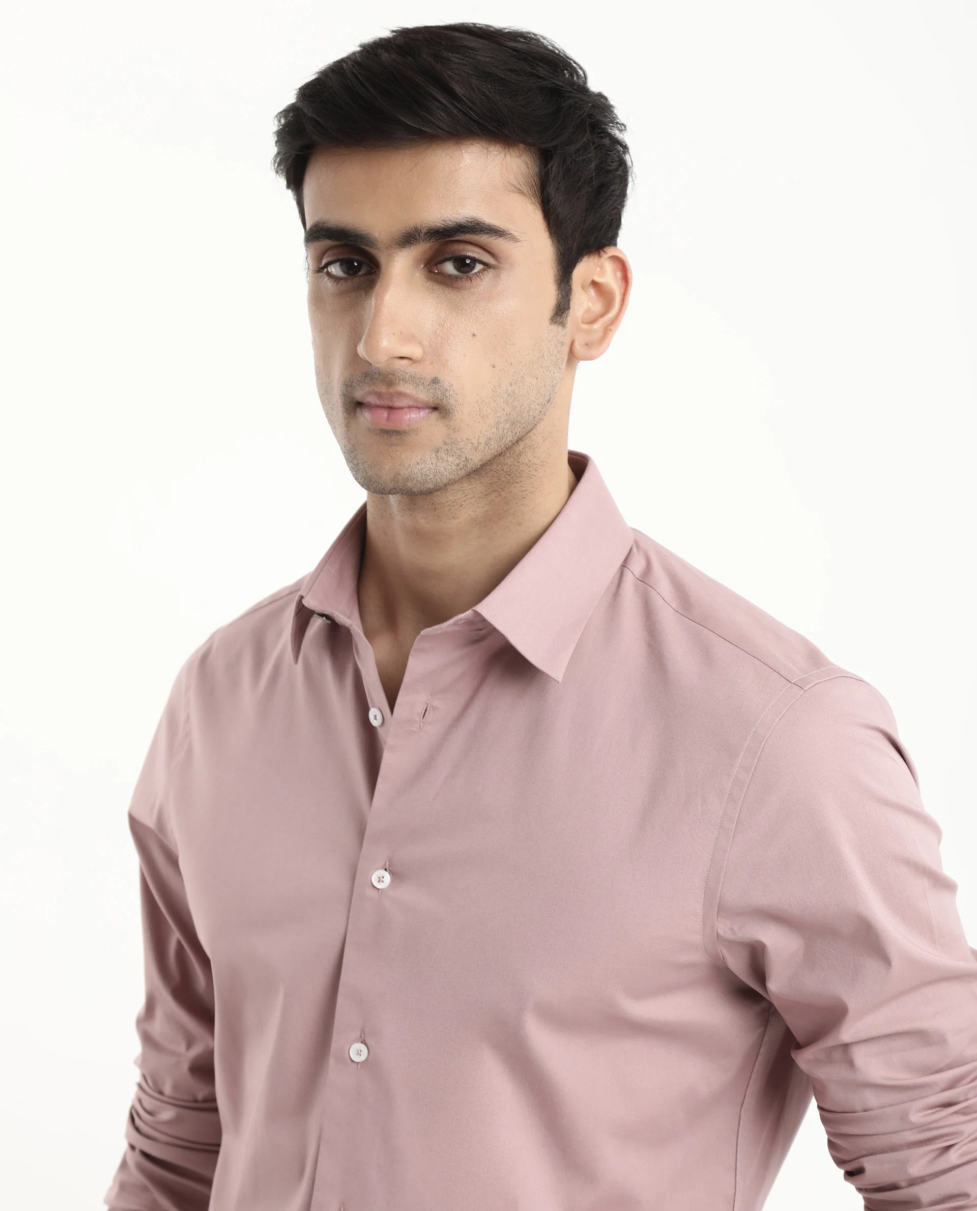 Rare Rabbit Men's Neutron-9 Dusky Pink Cotton Plain Regular Fit Full Sleeve Collared Shirt - Image 5