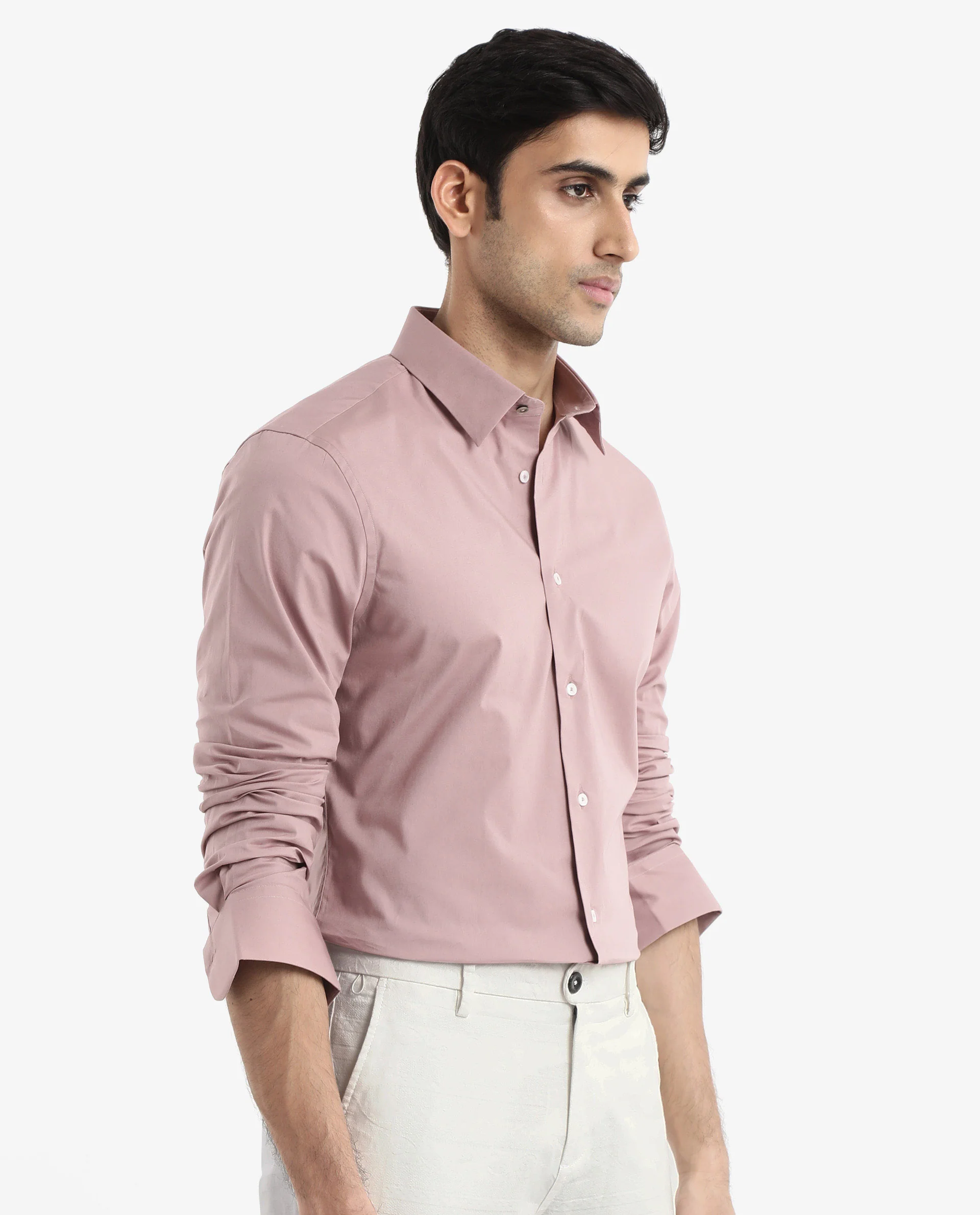 Rare Rabbit Men's Neutron-9 Dusky Pink Cotton Plain Regular Fit Full Sleeve Collared Shirt - Image 6
