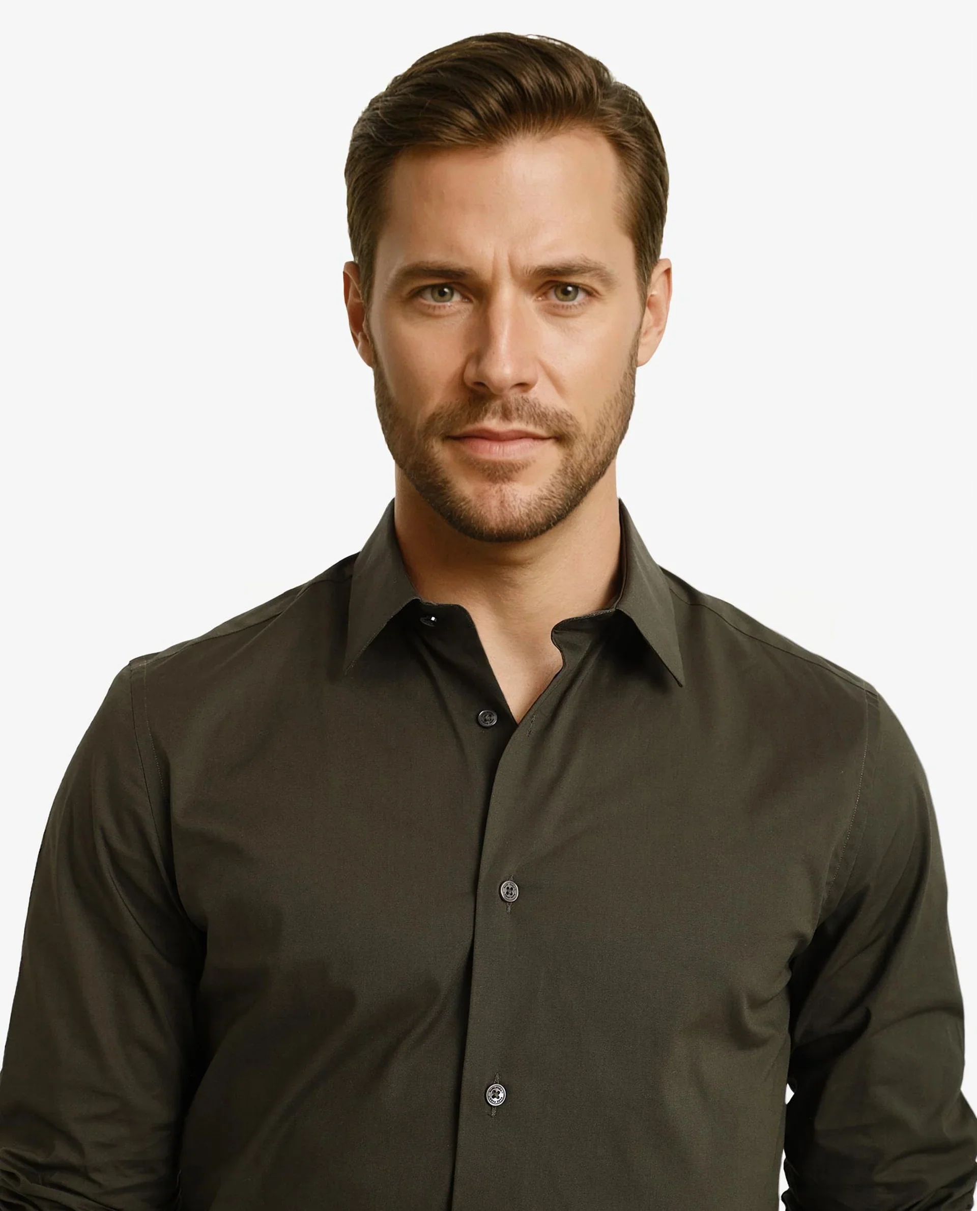 Rare Rabbit Men's Neutron-9 Olive Cotton Plain Regular Fit Full Sleeve Collared Shirt - Image 2