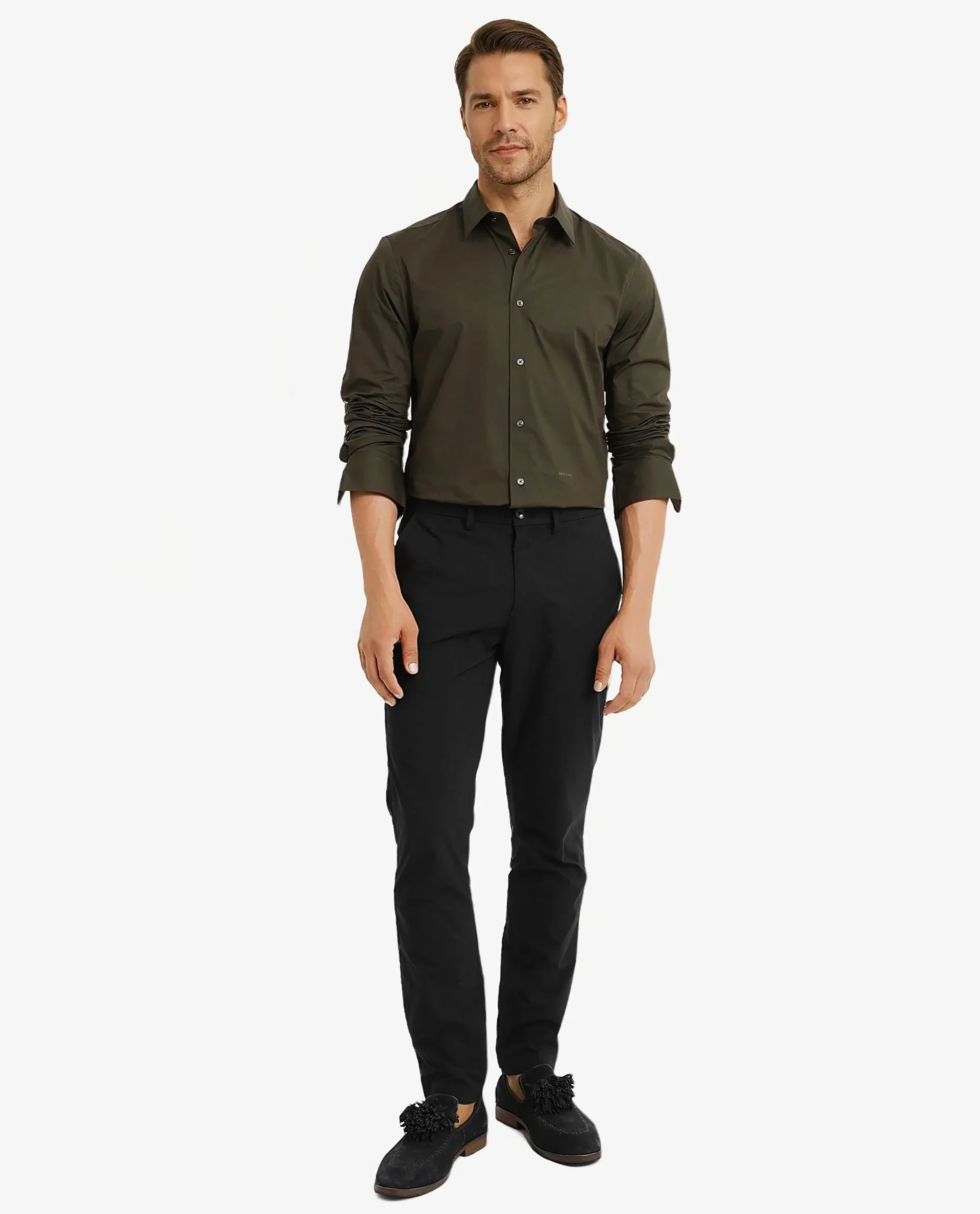 Rare Rabbit Men's Neutron-9 Olive Cotton Plain Regular Fit Full Sleeve Collared Shirt - Image 3