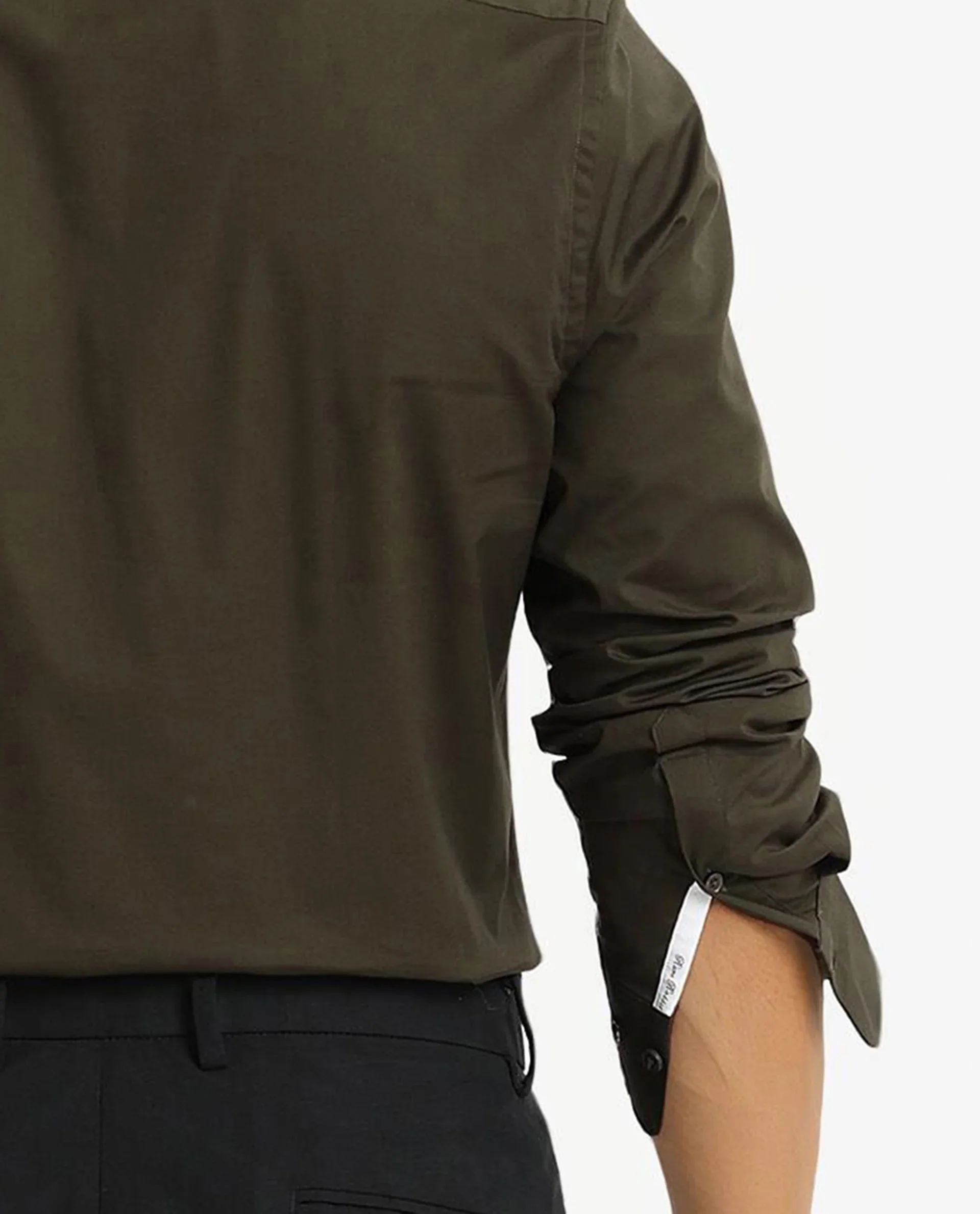 Rare Rabbit Men's Neutron-9 Olive Cotton Plain Regular Fit Full Sleeve Collared Shirt - Image 4