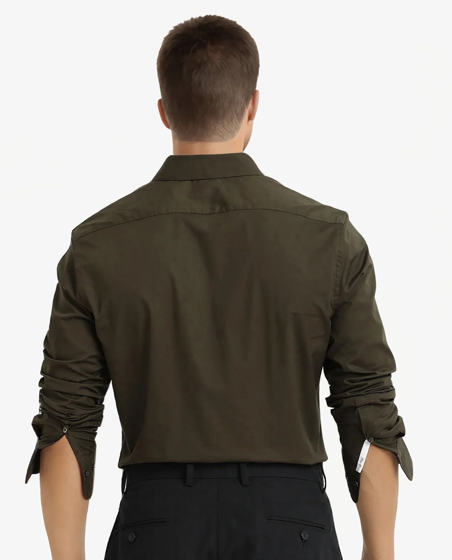 Rare Rabbit Men's Neutron-9 Olive Cotton Plain Regular Fit Full Sleeve Collared Shirt - Image 6