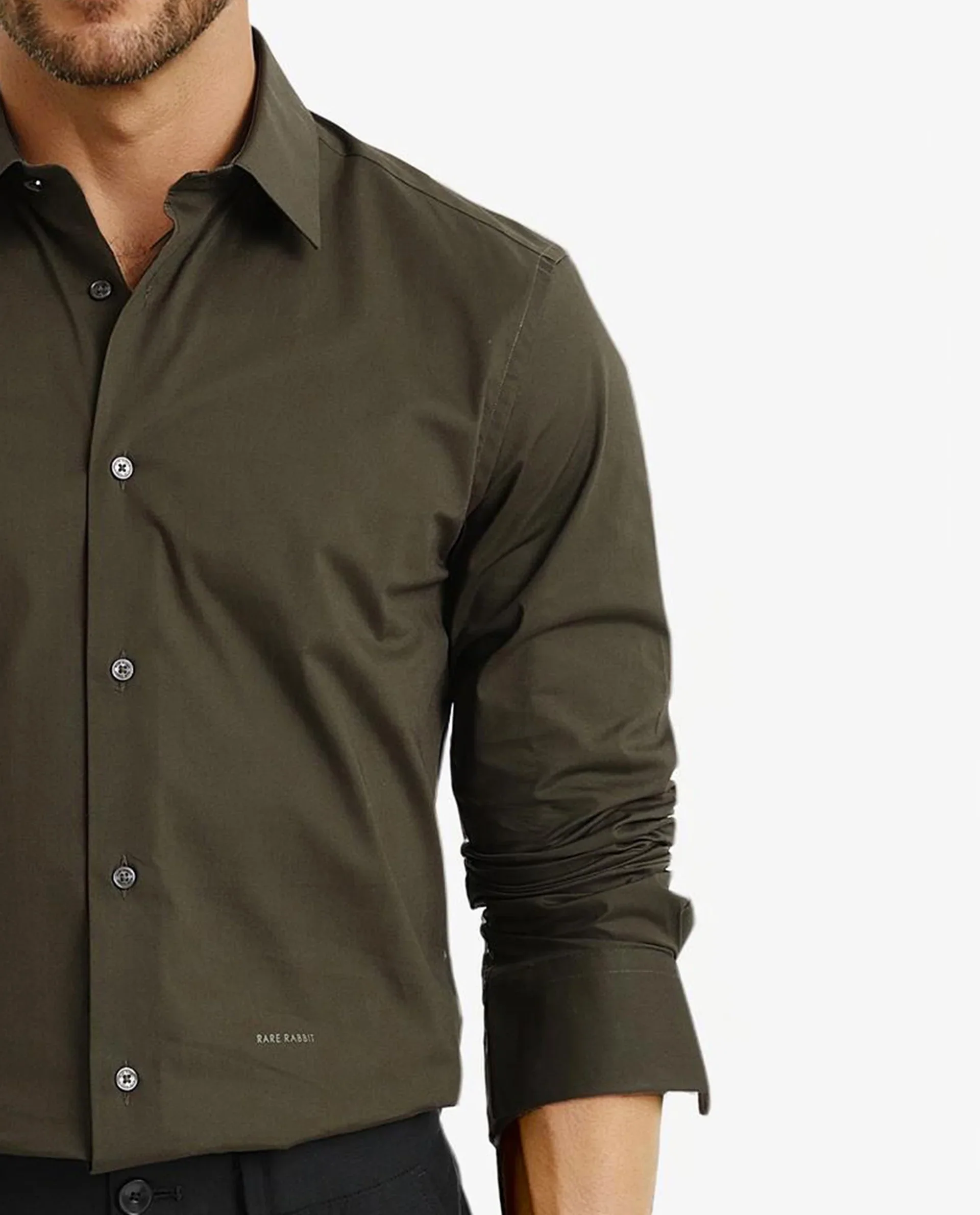 Rare Rabbit Men's Neutron-9 Olive Cotton Plain Regular Fit Full Sleeve Collared Shirt - Image 7