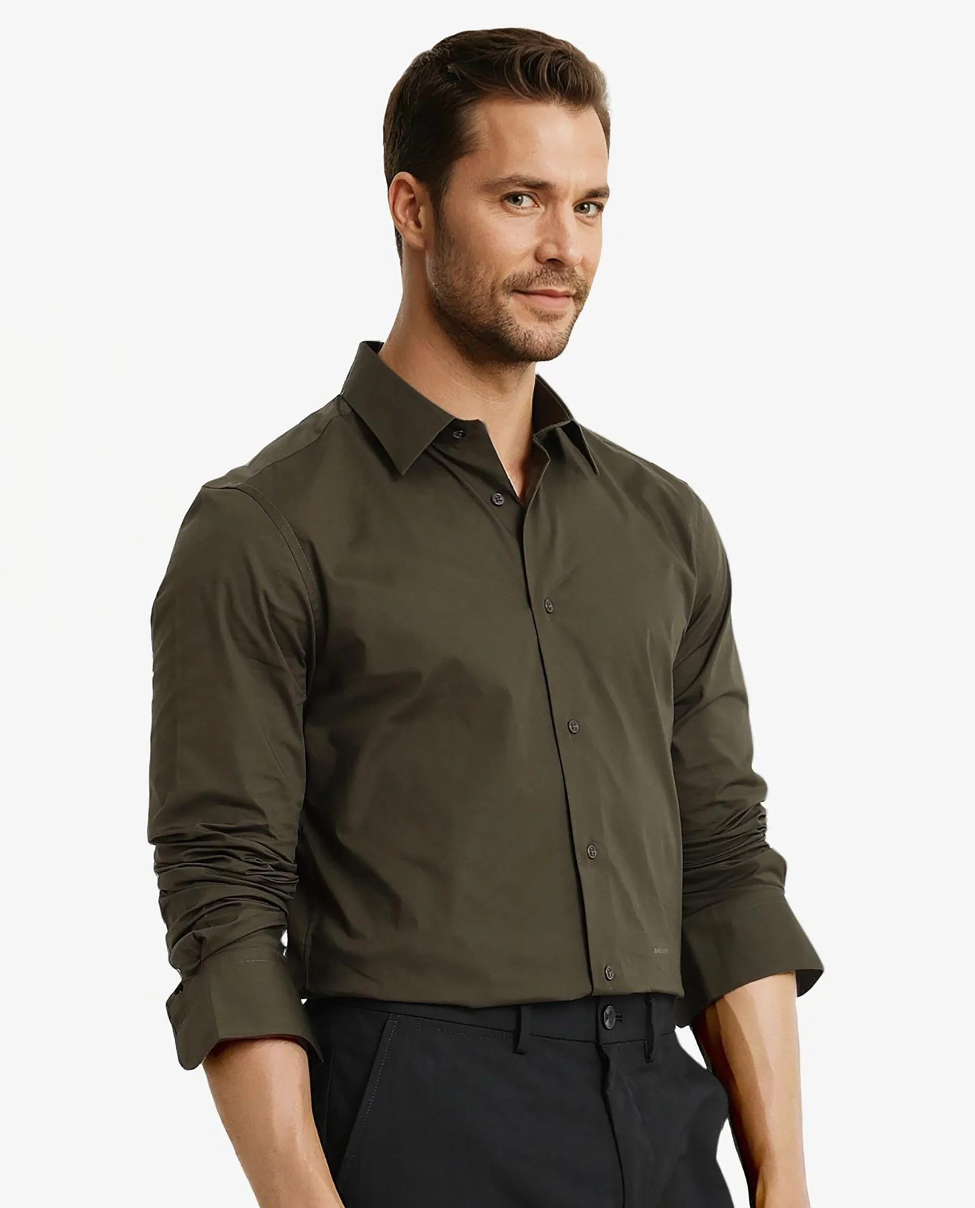 Rare Rabbit Men's Neutron-9 Olive Cotton Plain Regular Fit Full Sleeve Collared Shirt - Image 8