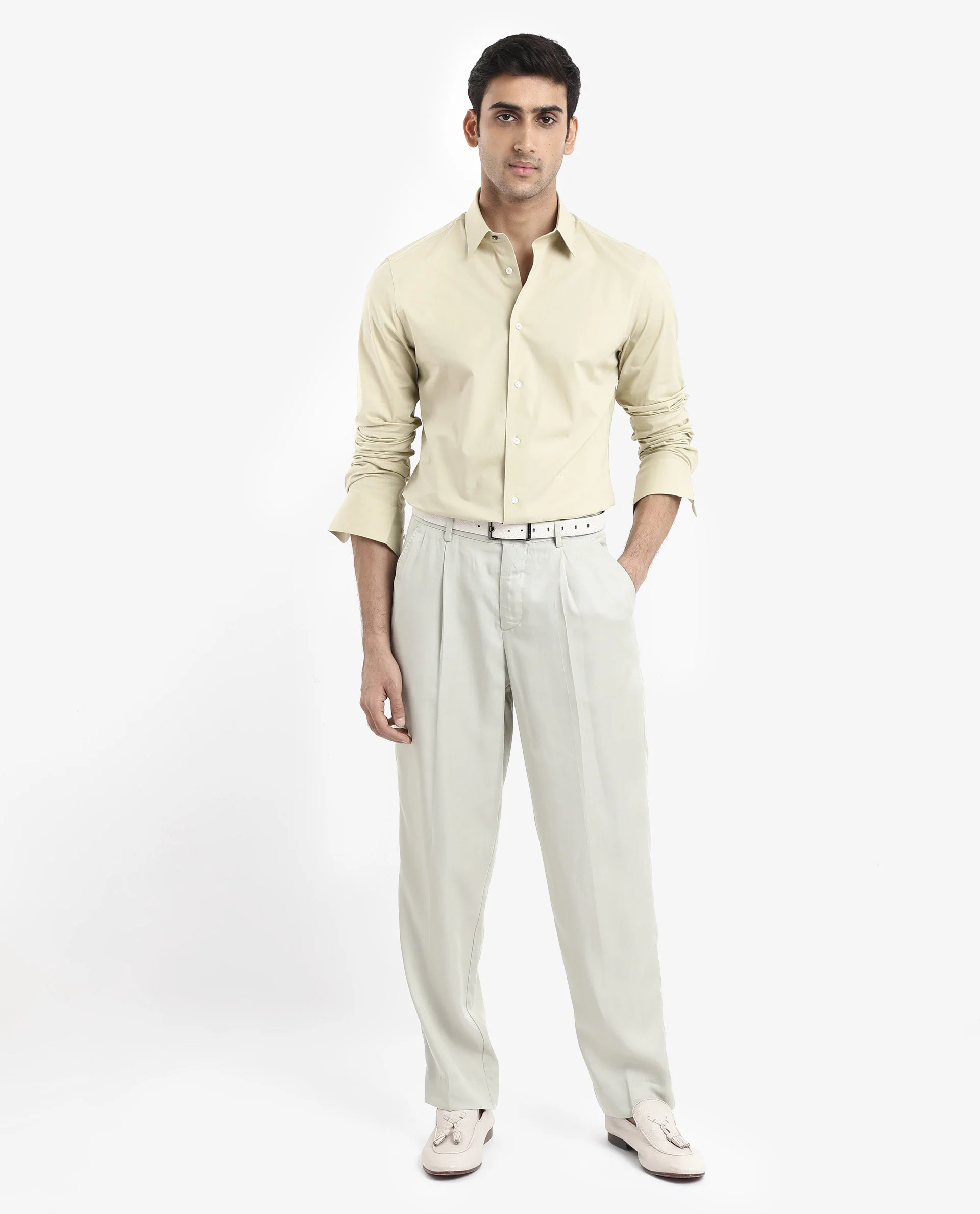 Rare Rabbit Men's Neutron-9 Pastel Green Cotton Plain Regular Fit Full Sleeve Collared Shirt - Image 2