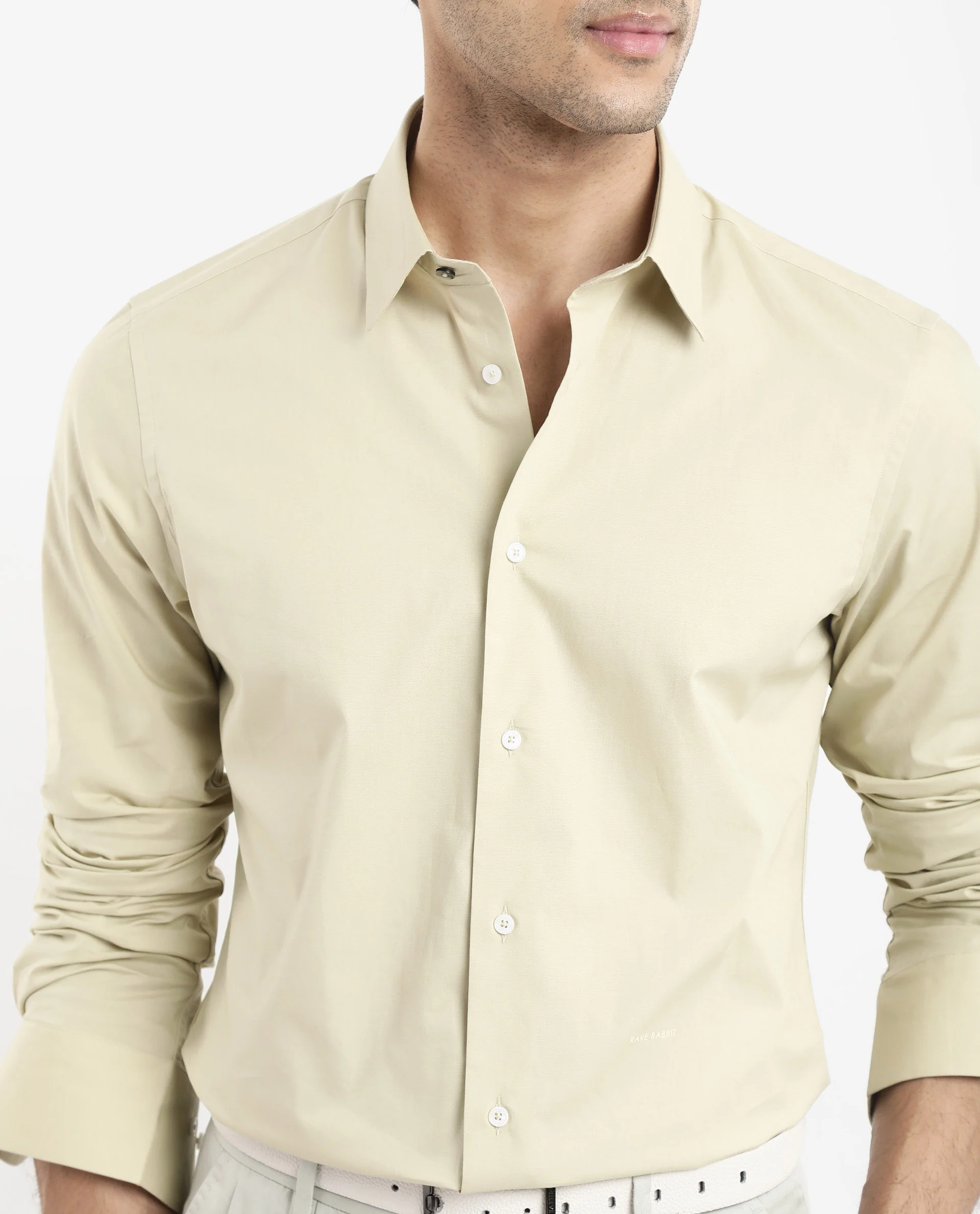 Rare Rabbit Men's Neutron-9 Pastel Green Cotton Plain Regular Fit Full Sleeve Collared Shirt - Image 3