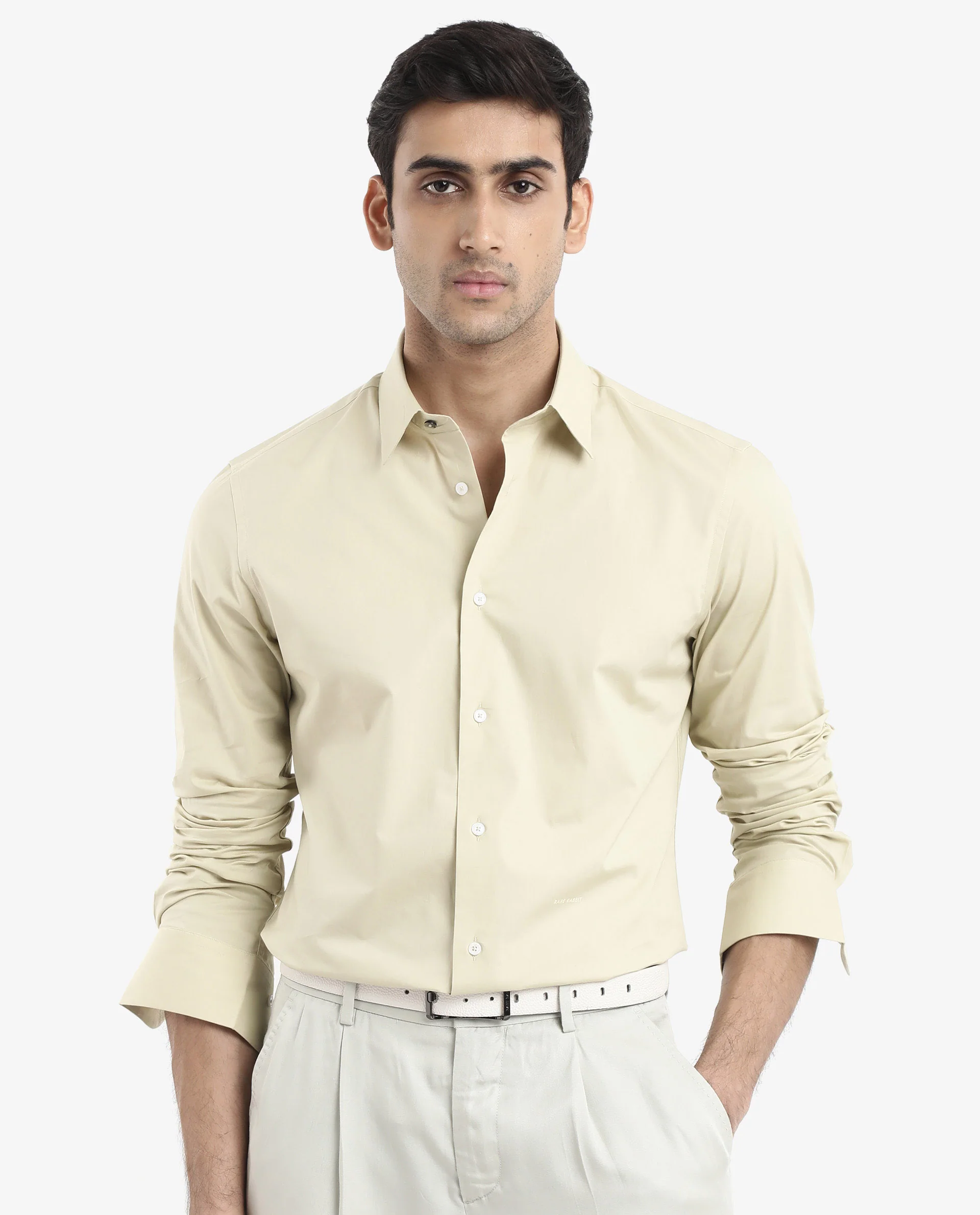Rare Rabbit Men's Neutron-9 Pastel Green Cotton Plain Regular Fit Full Sleeve Collared Shirt - Image 5