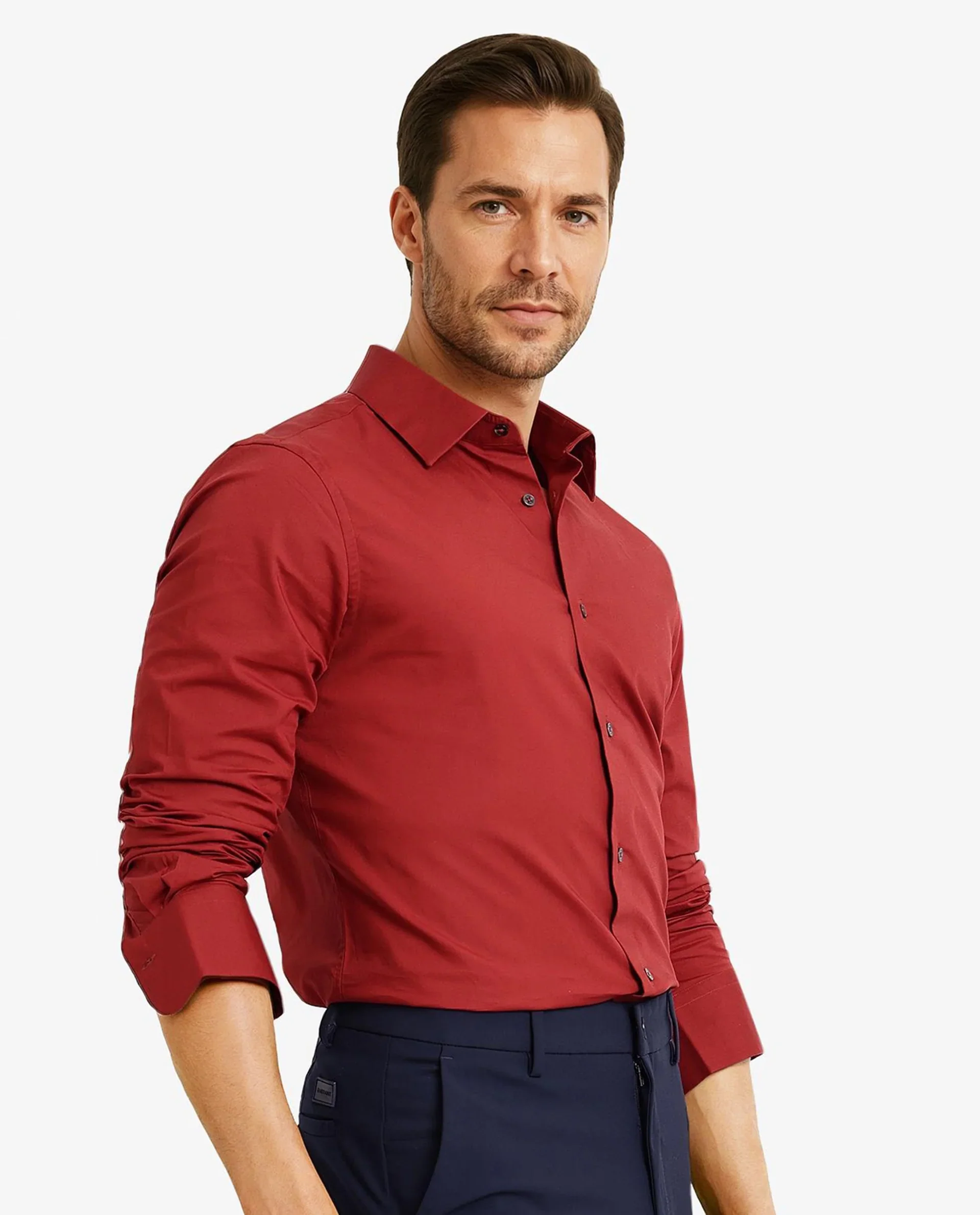 Rare Rabbit Men's Neutron-9 Rust Cotton Plain Regular Fit Full Sleeve Collared Shirt - Image 3