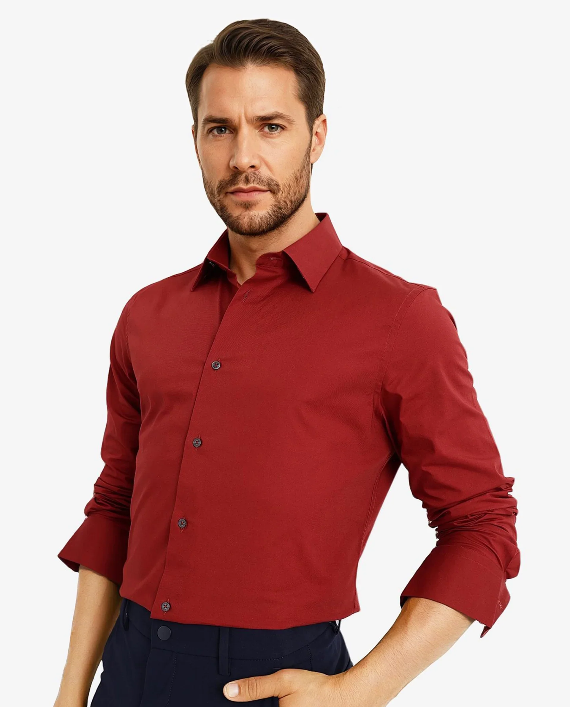 Rare Rabbit Men's Neutron-9 Rust Cotton Plain Regular Fit Full Sleeve Collared Shirt - Image 6