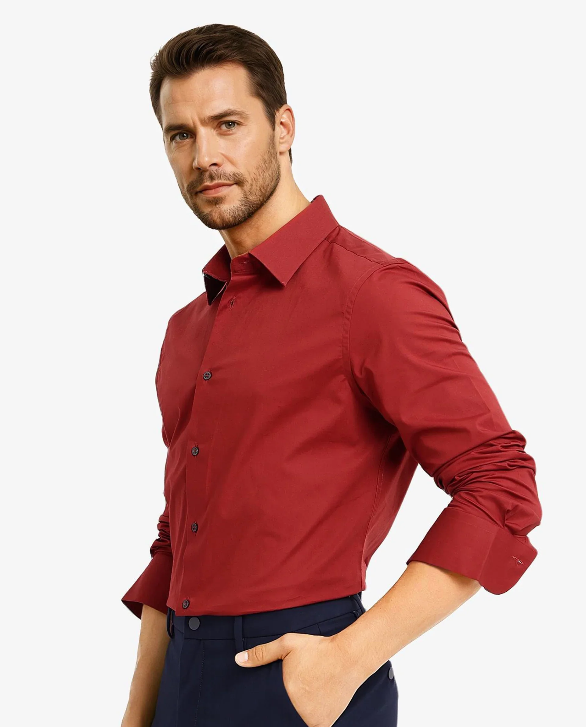 Rare Rabbit Men's Neutron-9 Rust Cotton Plain Regular Fit Full Sleeve Collared Shirt - Image 8