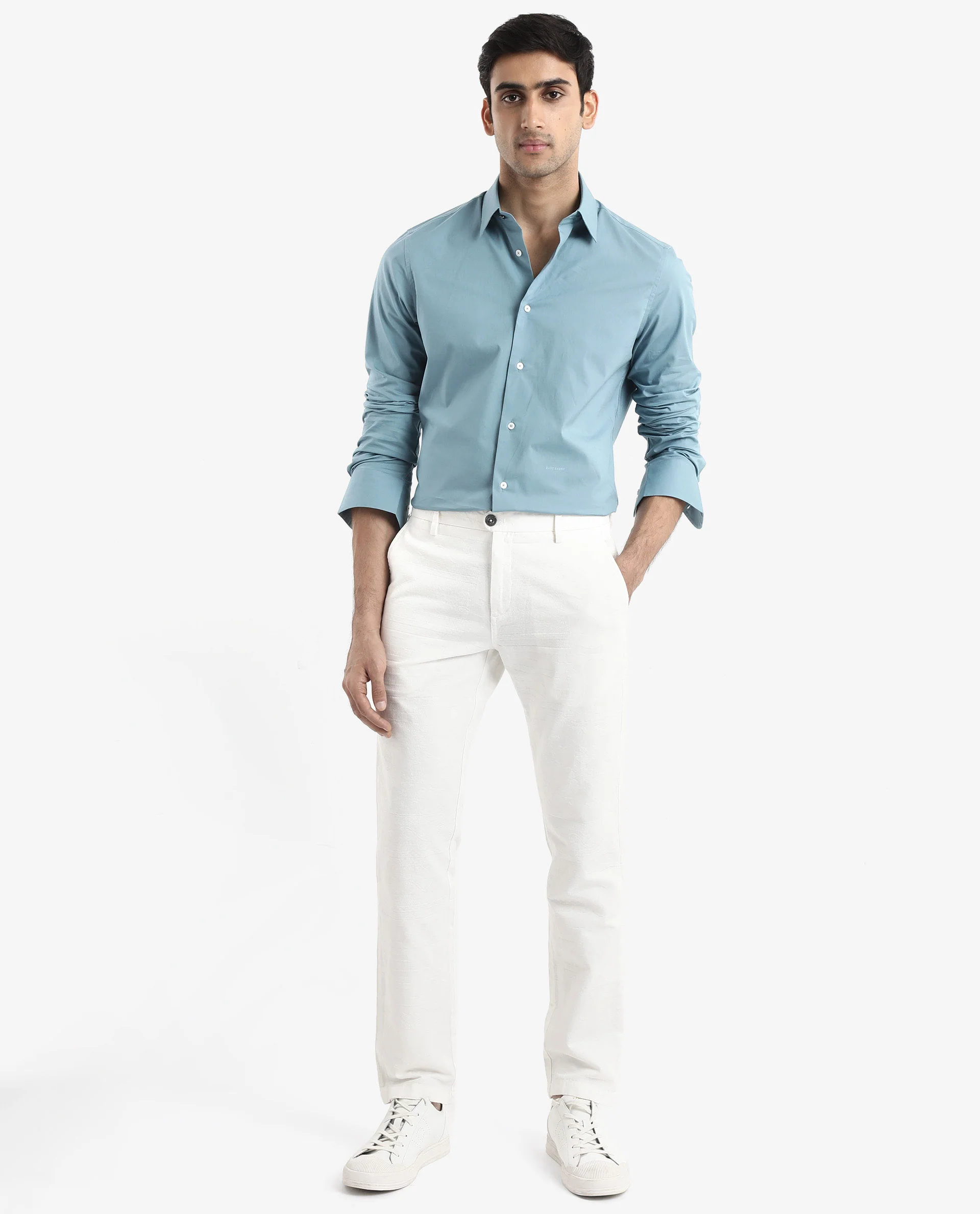 Rare Rabbit Men's Neutron-9 Turq Cotton Plain Regular Fit Full Sleeve Collared Shirt - Image 2