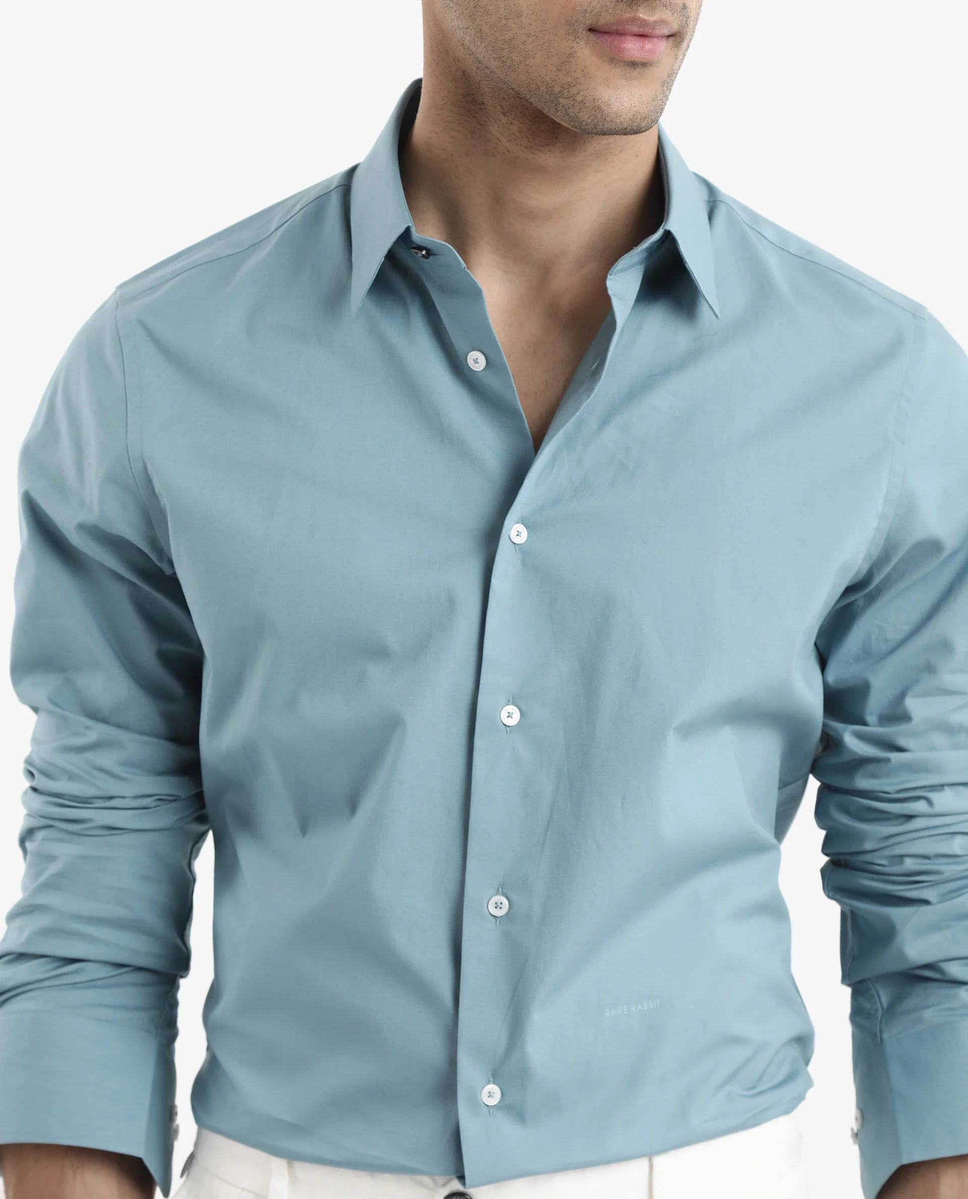 Rare Rabbit Men's Neutron-9 Turq Cotton Plain Regular Fit Full Sleeve Collared Shirt - Image 3