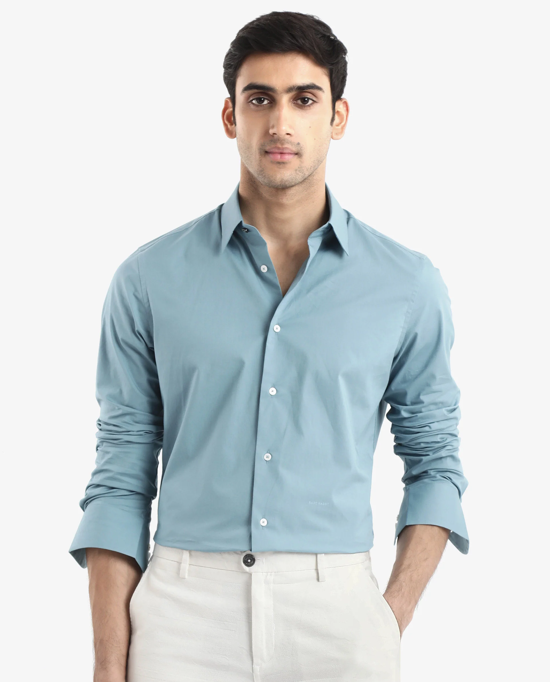 Rare Rabbit Men's Neutron-9 Turq Cotton Plain Regular Fit Full Sleeve Collared Shirt - Image 5