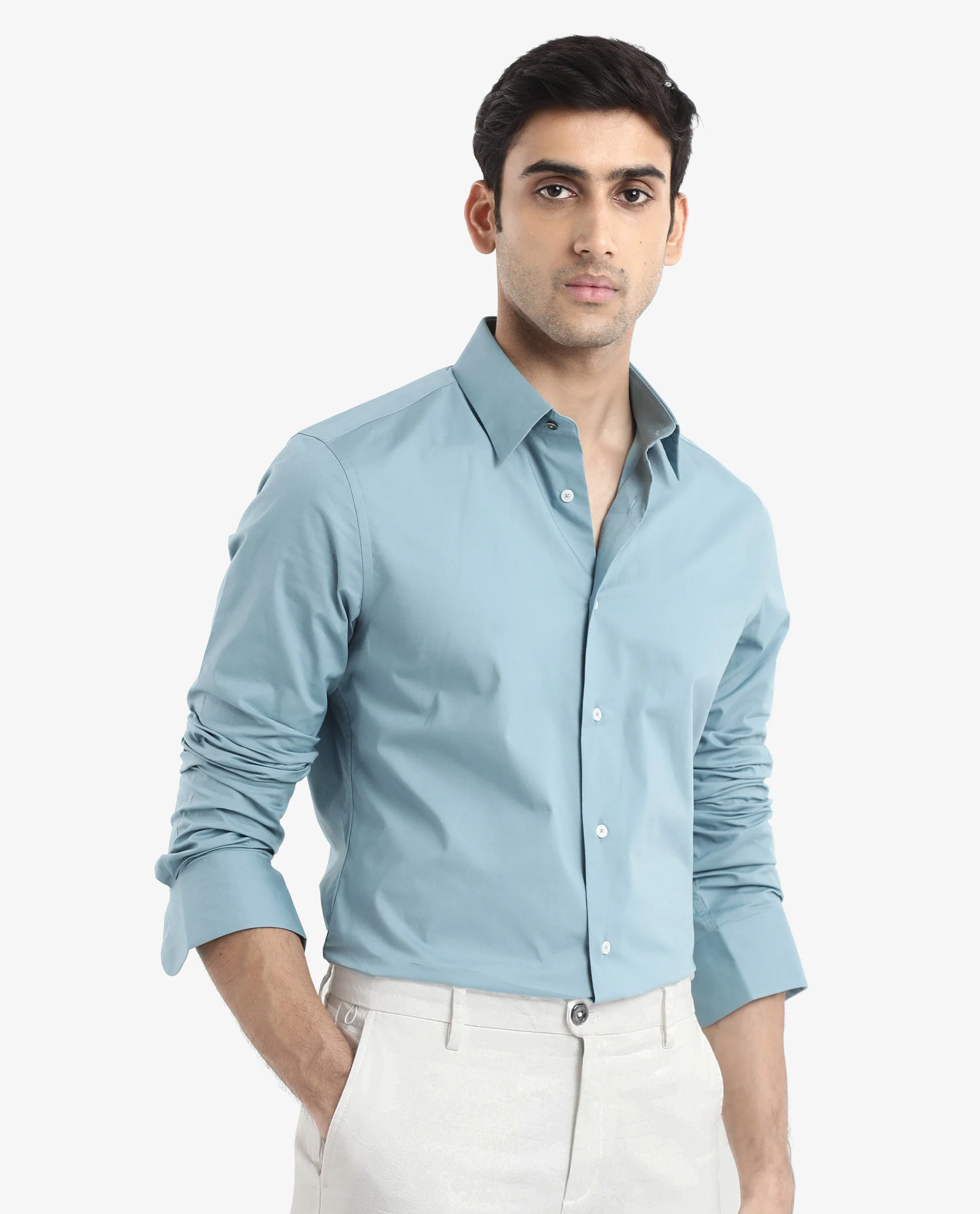 Rare Rabbit Men's Neutron-9 Turq Cotton Plain Regular Fit Full Sleeve Collared Shirt - Image 6