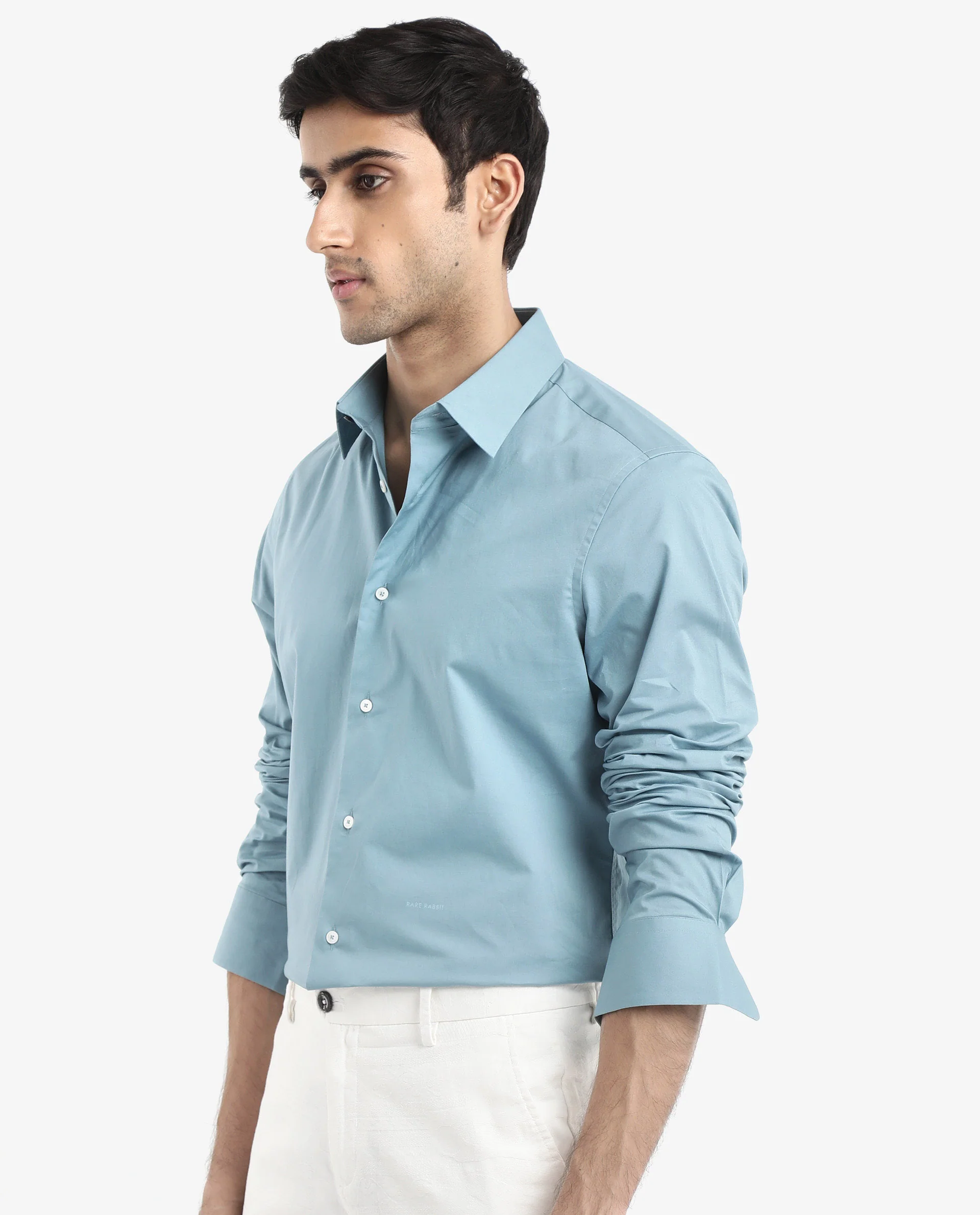 Rare Rabbit Men's Neutron-9 Turq Cotton Plain Regular Fit Full Sleeve Collared Shirt - Image 8