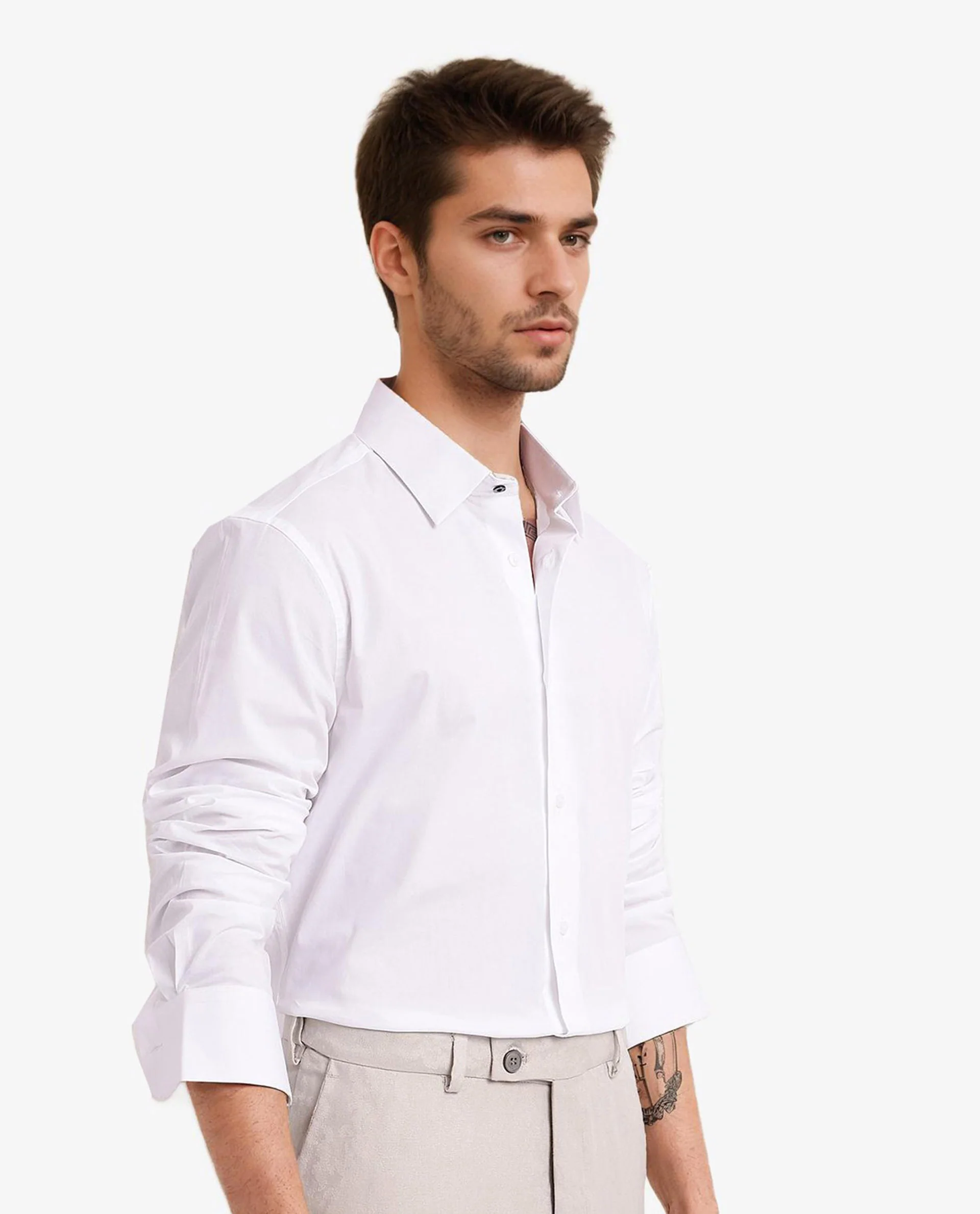 Rare Rabbit Men's Neutron-9 White Cotton Plain Regular Fit Full Sleeve Collared Shirt - Image 4