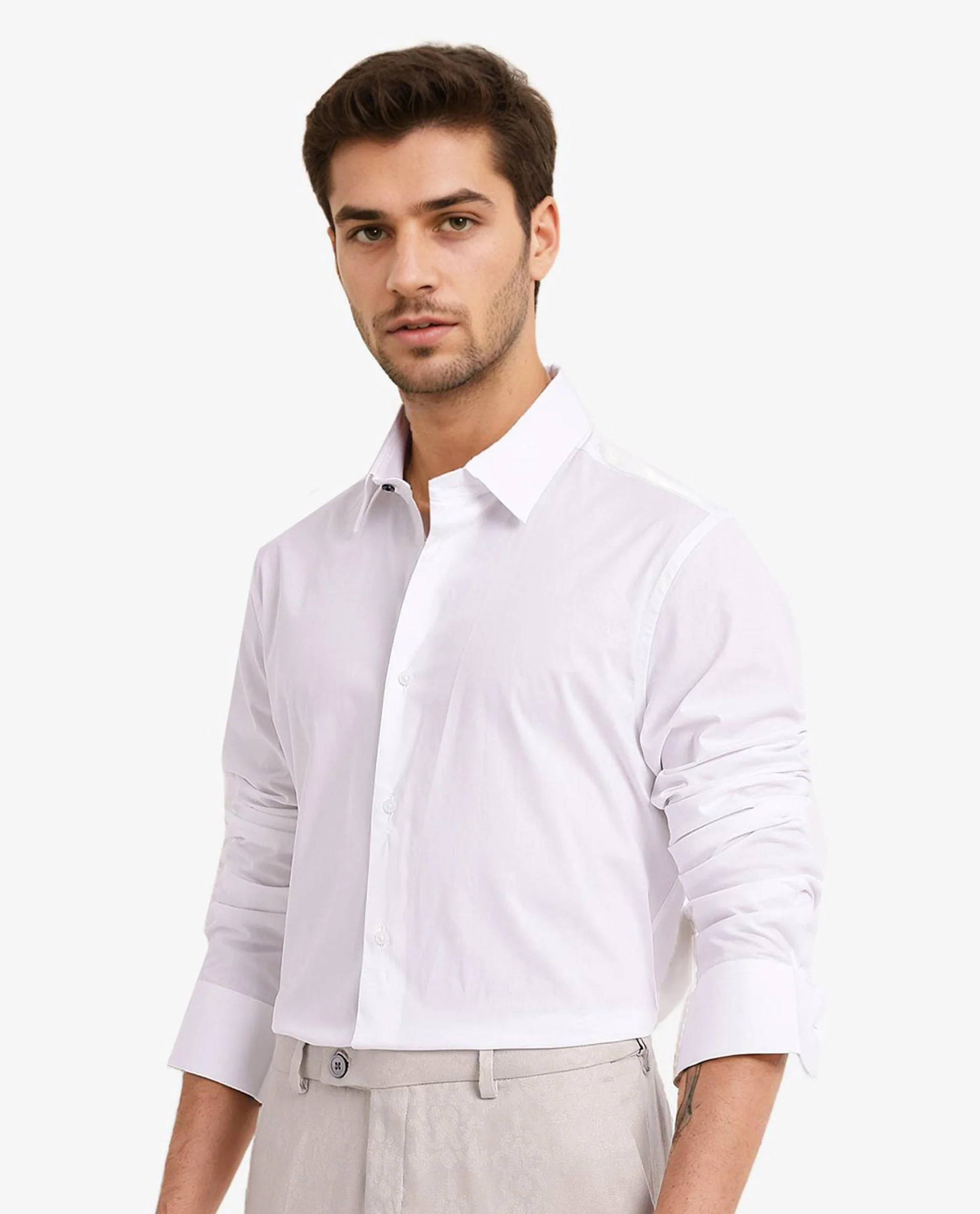 Rare Rabbit Men's Neutron-9 White Cotton Plain Regular Fit Full Sleeve Collared Shirt - Image 6