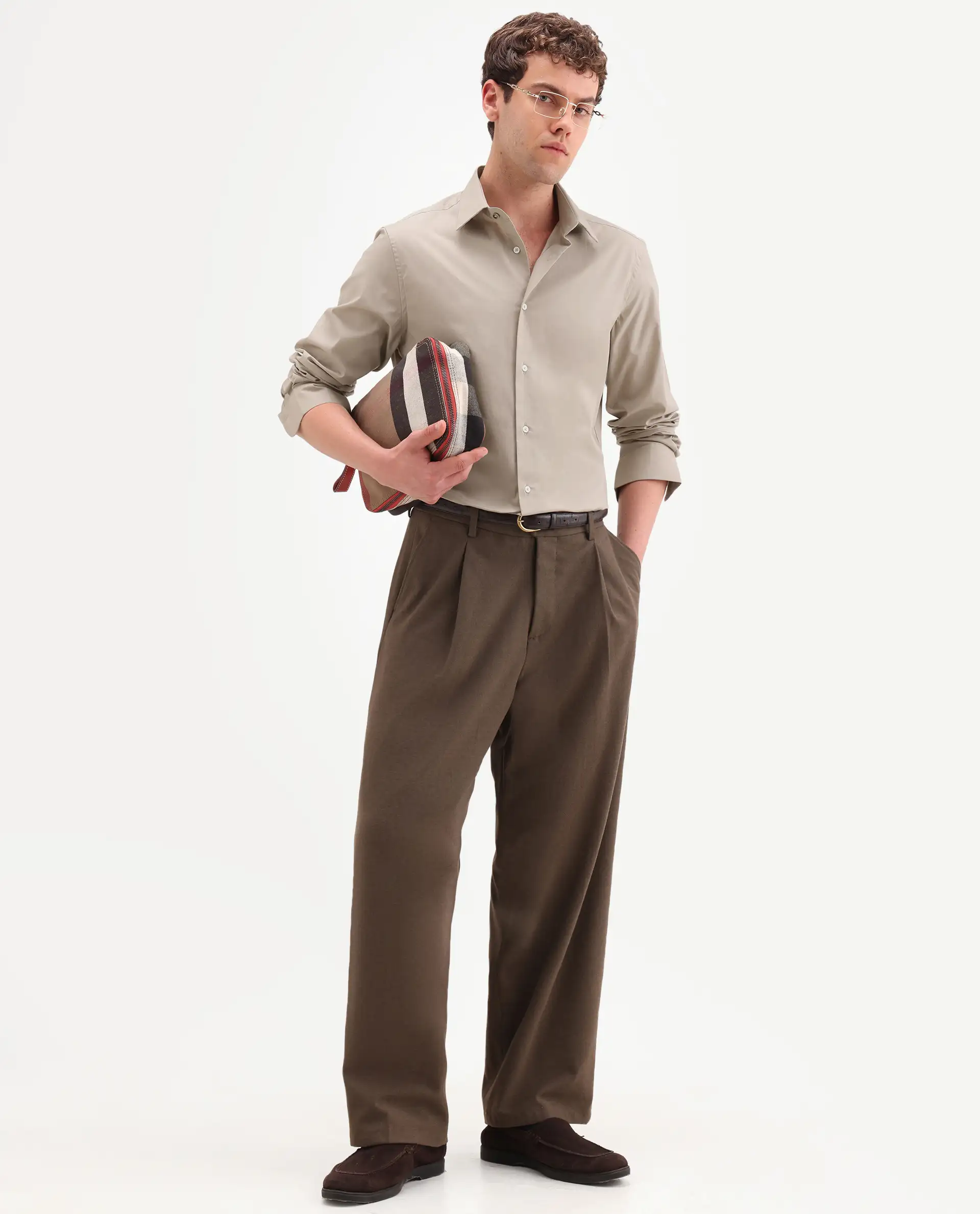 Rare Rabbit Men's Neutron-Ss26 Beige Cotton Blend Full Sleeve Spread Collar Regular Fit Plain Shirt - Image 2