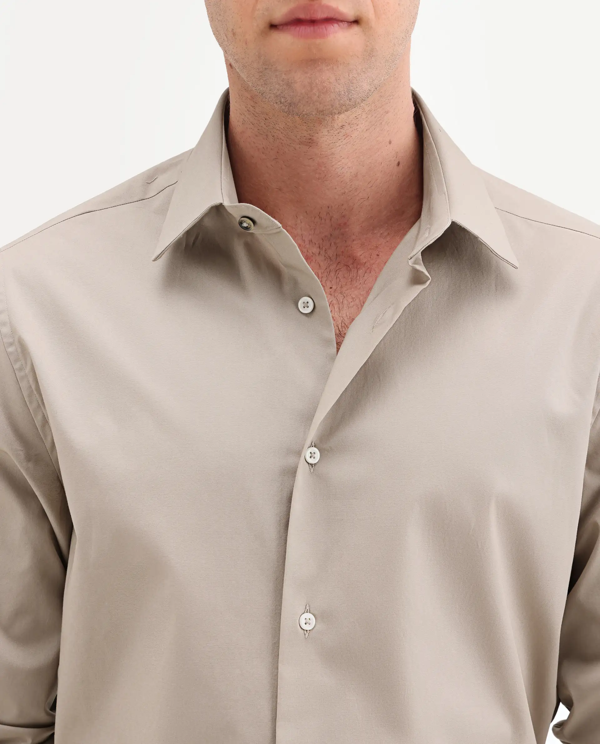 Rare Rabbit Men's Neutron-Ss26 Beige Cotton Blend Full Sleeve Spread Collar Regular Fit Plain Shirt - Image 3
