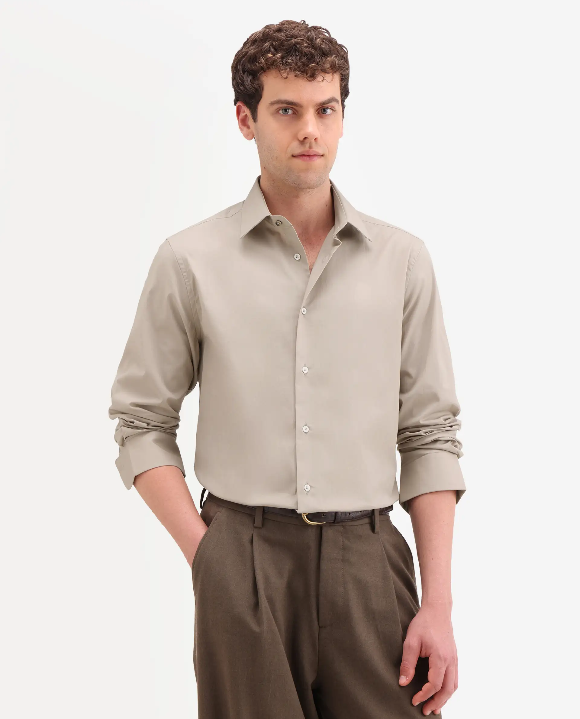 Rare Rabbit Men's Neutron-Ss26 Beige Cotton Blend Full Sleeve Spread Collar Regular Fit Plain Shirt - Image 4