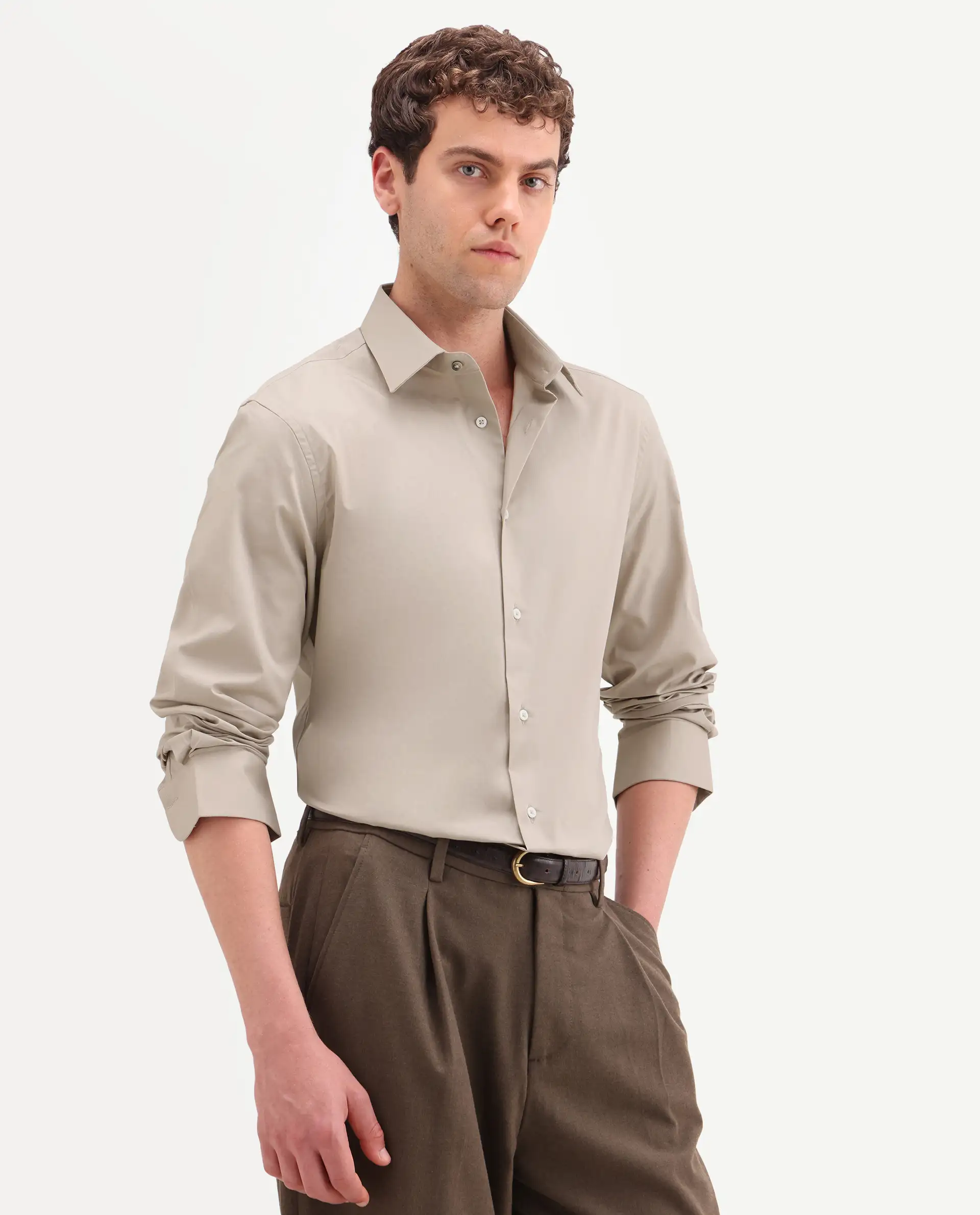 Rare Rabbit Men's Neutron-Ss26 Beige Cotton Blend Full Sleeve Spread Collar Regular Fit Plain Shirt - Image 5