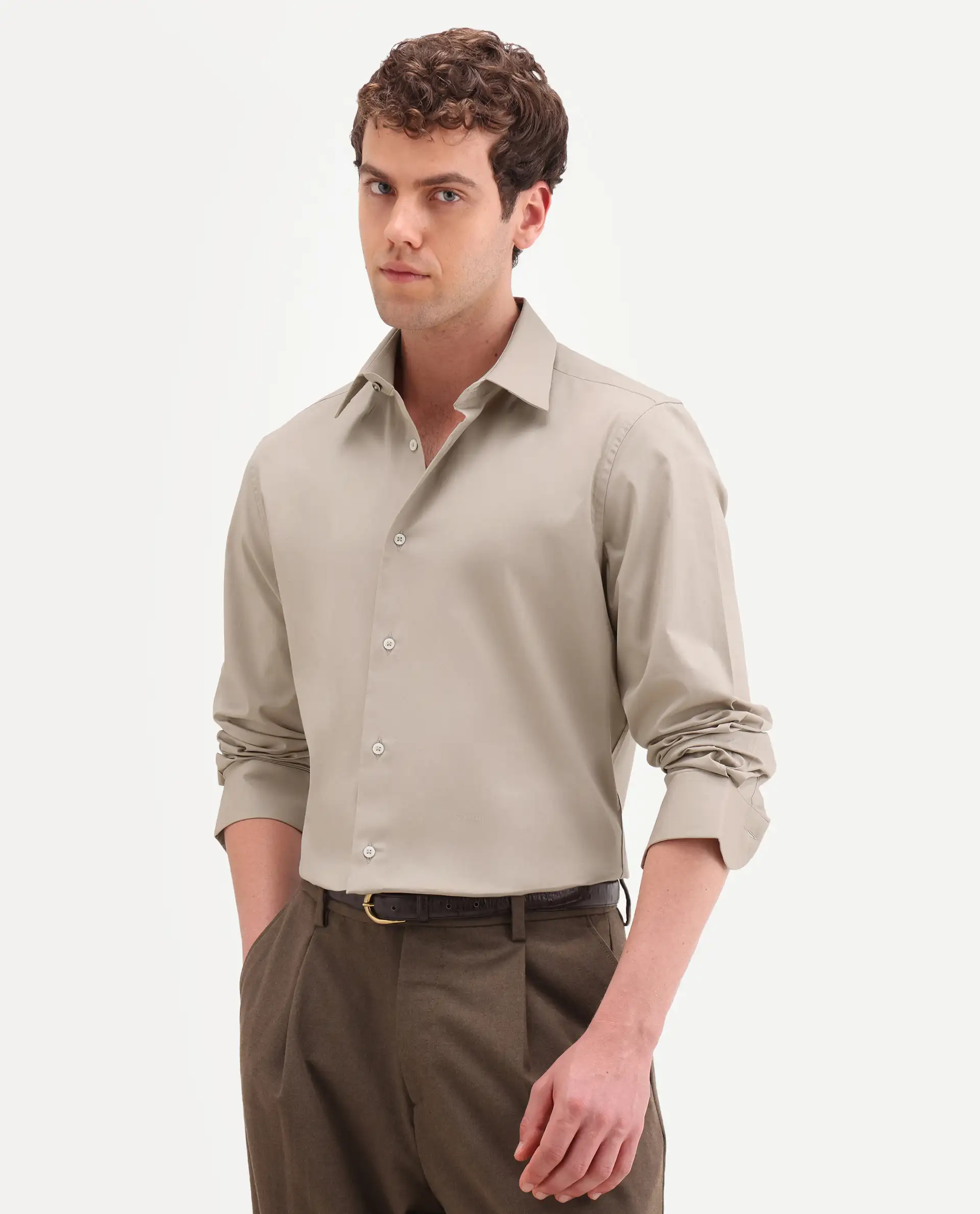 Rare Rabbit Men's Neutron-Ss26 Beige Cotton Blend Full Sleeve Spread Collar Regular Fit Plain Shirt - Image 6