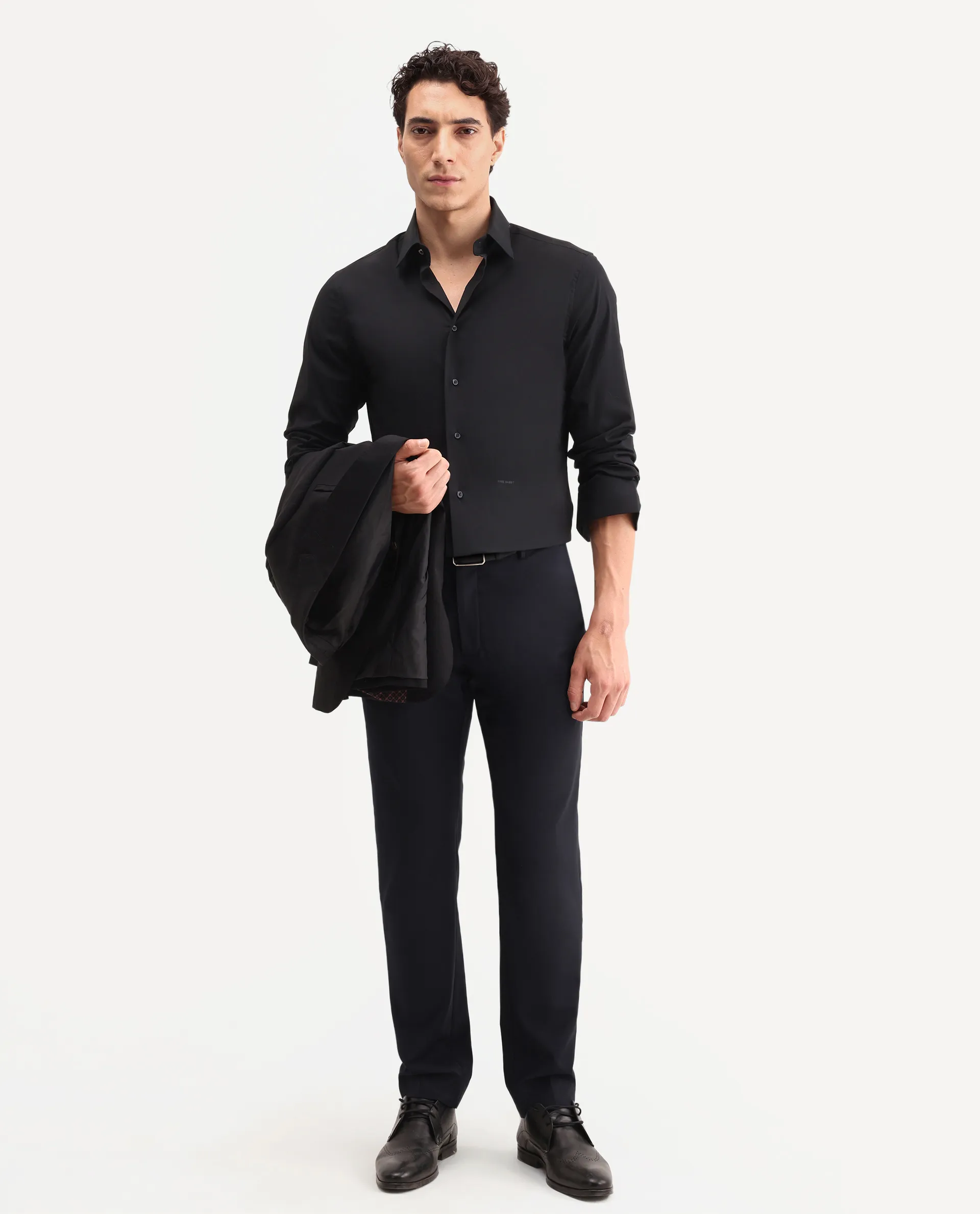 Rare Rabbit Men's Neutron-Ss26 Black Cotton Blend Full Sleeve Spread Collar Regular Fit Plain Shirt - Image 2
