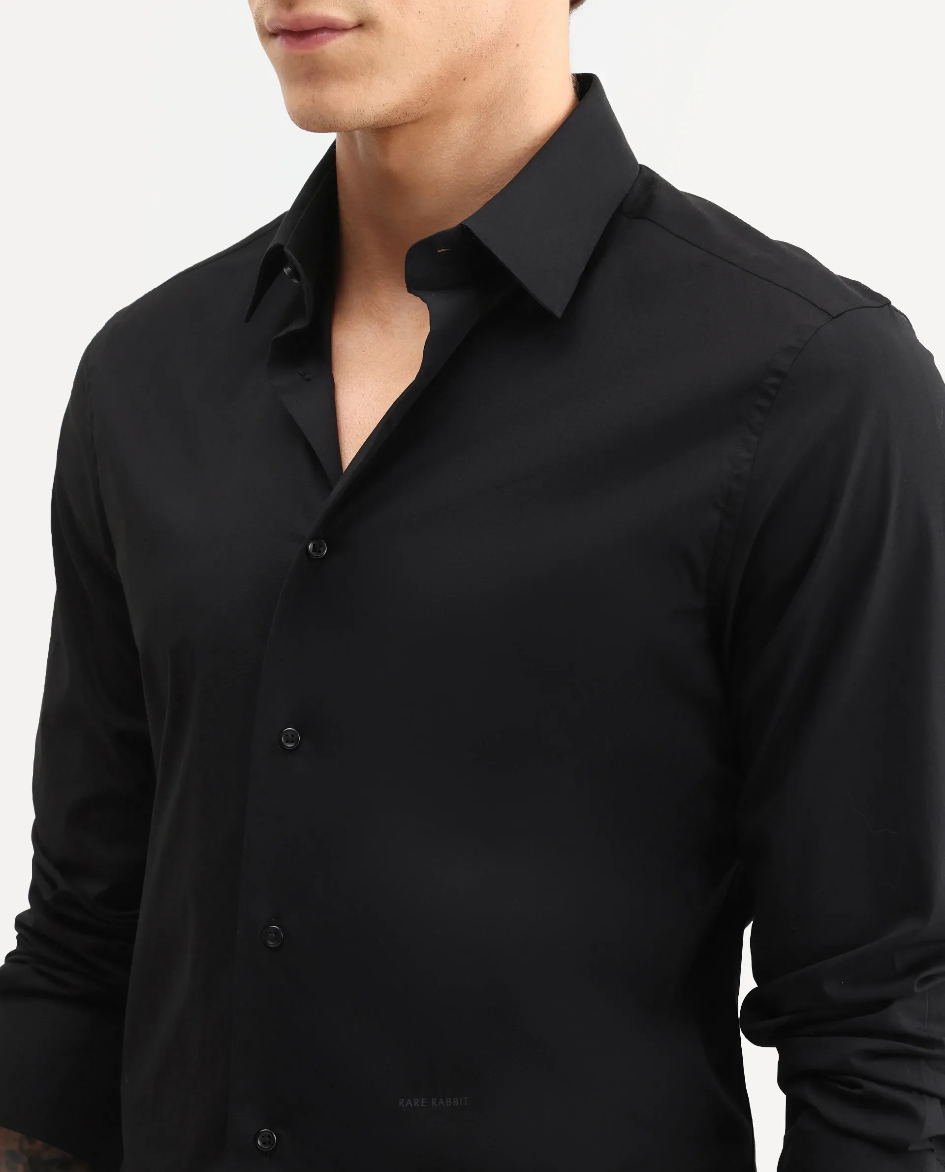 Rare Rabbit Men's Neutron-Ss26 Black Cotton Blend Full Sleeve Spread Collar Regular Fit Plain Shirt - Image 4