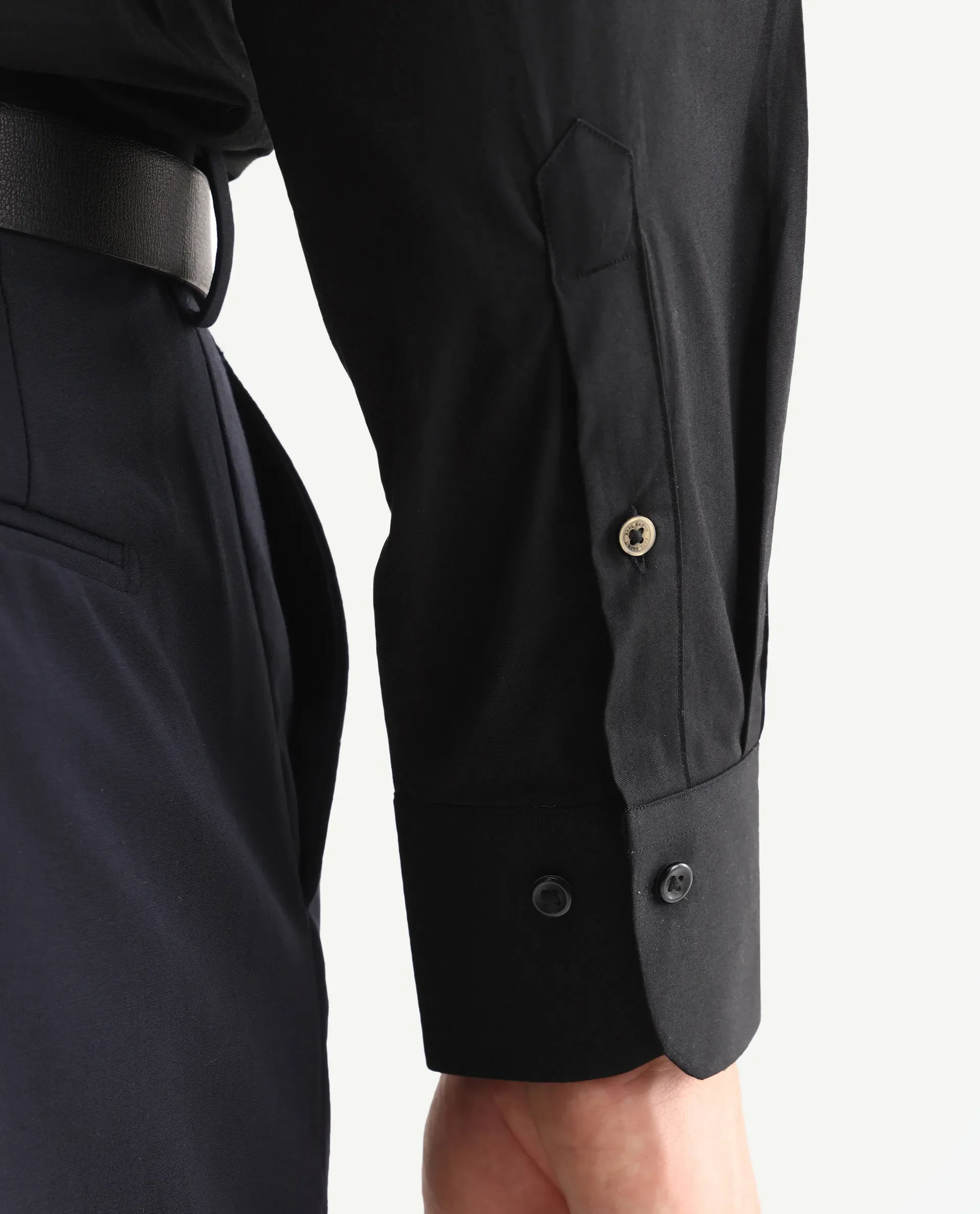 Rare Rabbit Men's Neutron-Ss26 Black Cotton Blend Full Sleeve Spread Collar Regular Fit Plain Shirt - Image 5