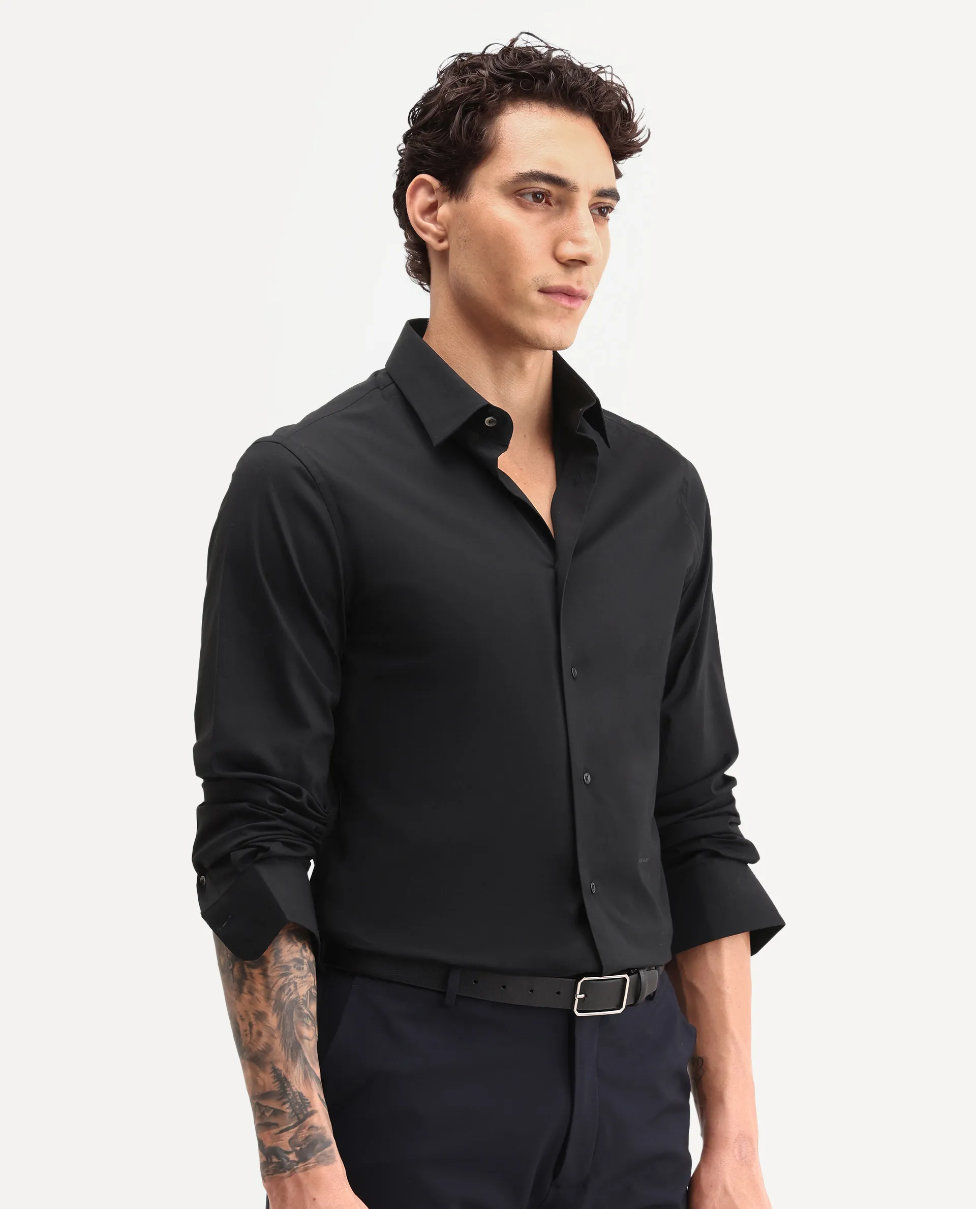 Rare Rabbit Men's Neutron-Ss26 Black Cotton Blend Full Sleeve Spread Collar Regular Fit Plain Shirt - Image 7