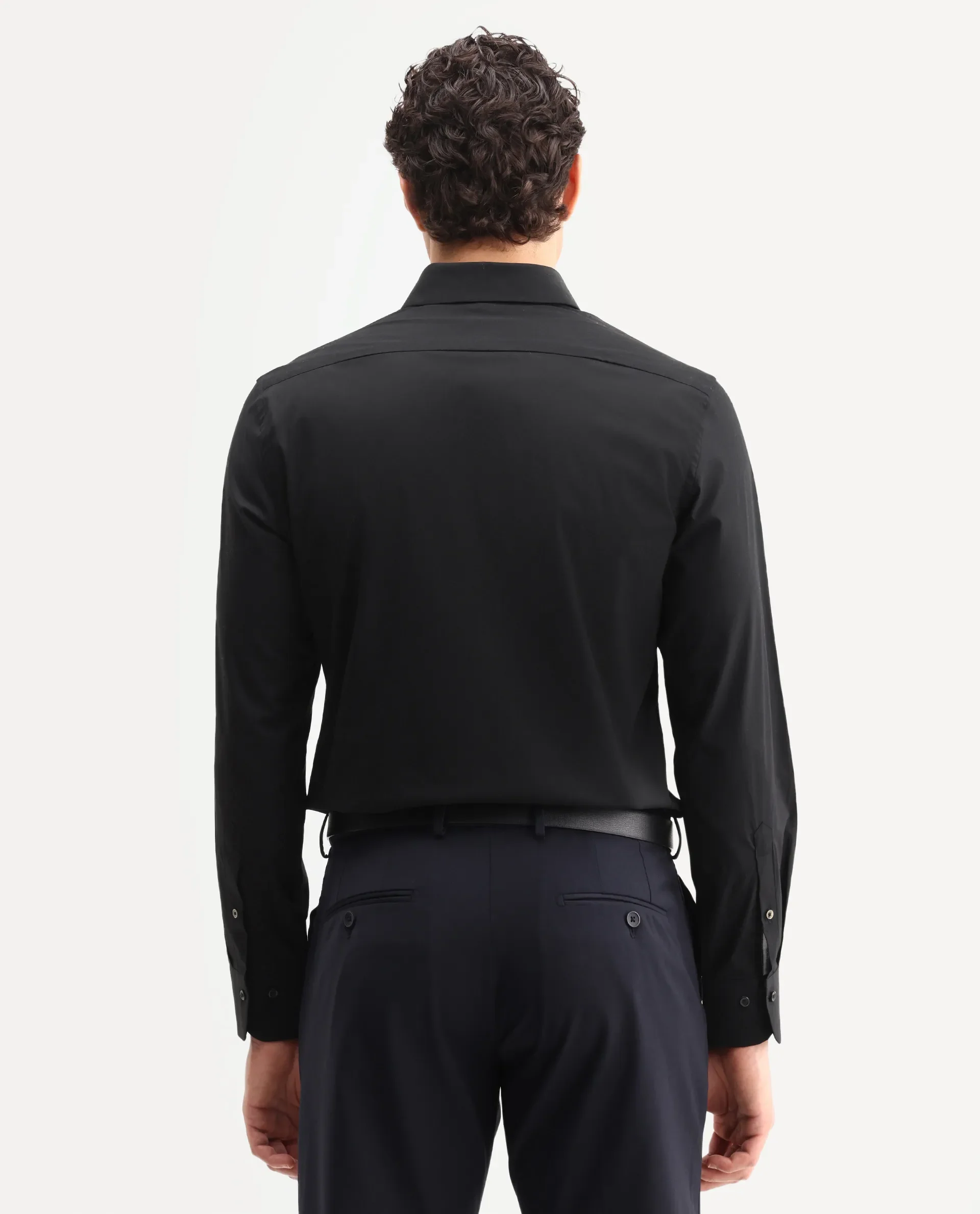 Rare Rabbit Men's Neutron-Ss26 Black Cotton Blend Full Sleeve Spread Collar Regular Fit Plain Shirt - Image 8