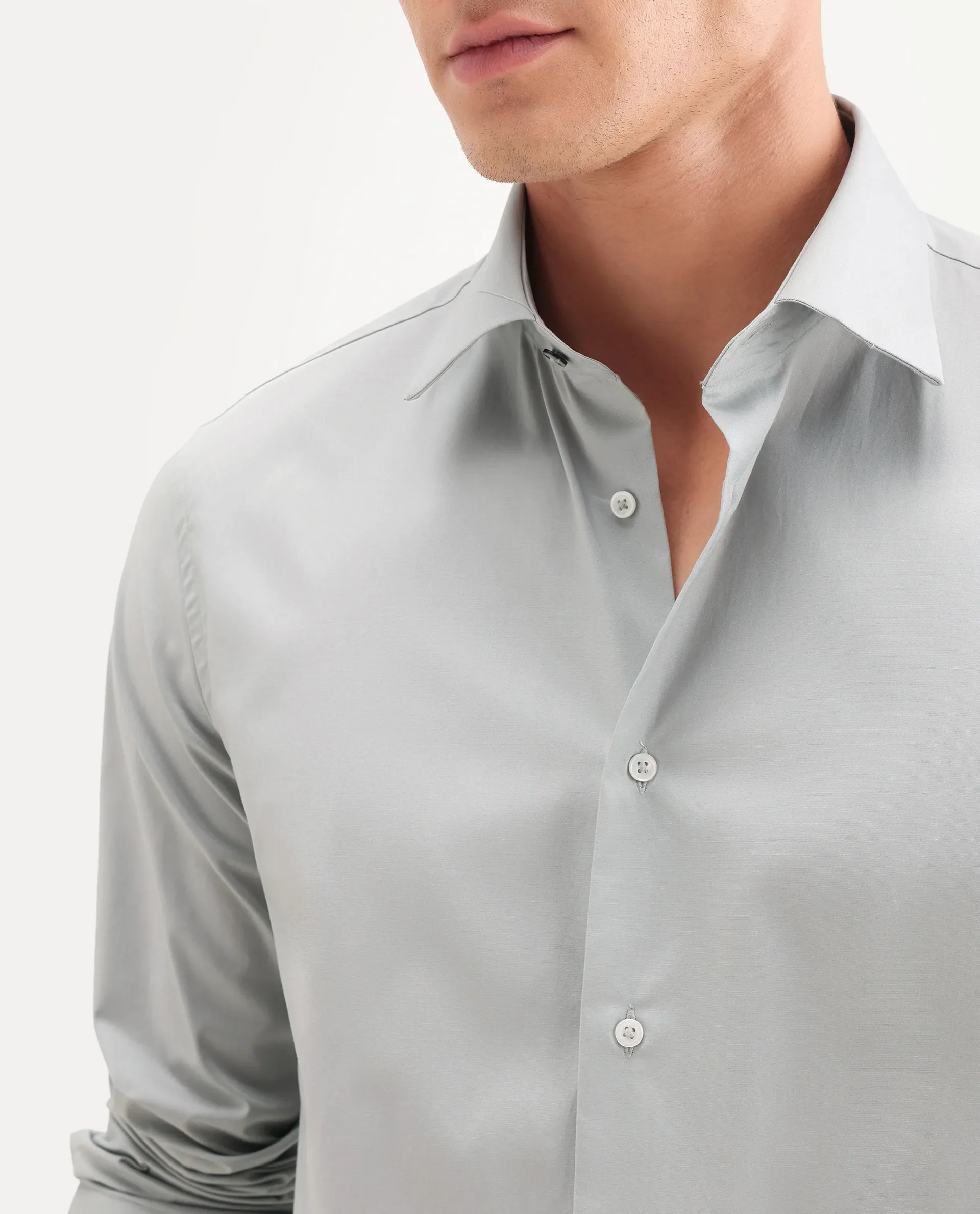 Rare Rabbit Men's Neutron-Ss26 Dusky Green Cotton Blend Full Sleeve Spread Collar Regular Fit Plain Shirt - Image 3