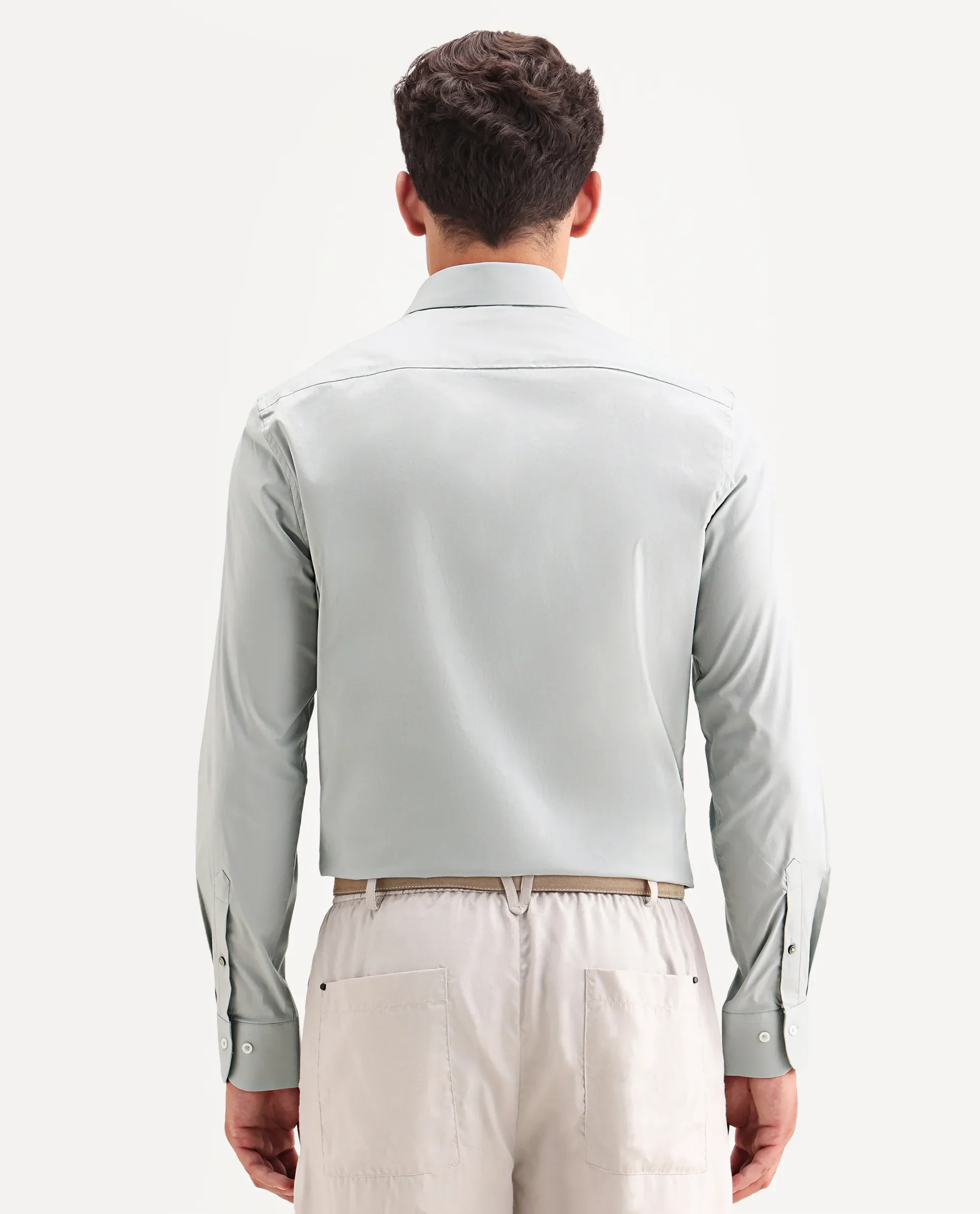 Rare Rabbit Men's Neutron-Ss26 Dusky Green Cotton Blend Full Sleeve Spread Collar Regular Fit Plain Shirt - Image 7