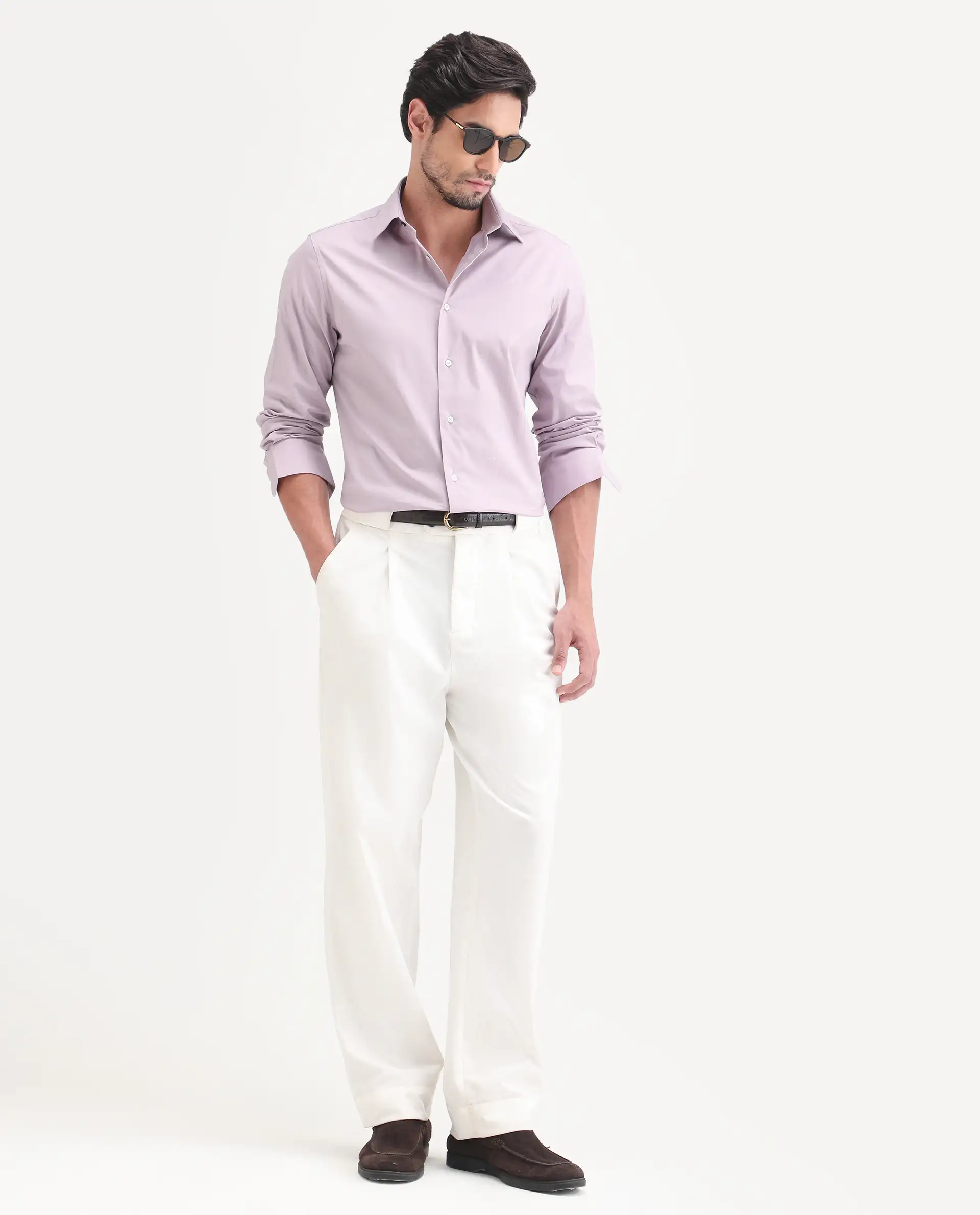 Rare Rabbit Men's Neutron-Ss26 Light Pink Cotton Blend Full Sleeve Spread Collar Regular Fit Plain Shirt - Image 2