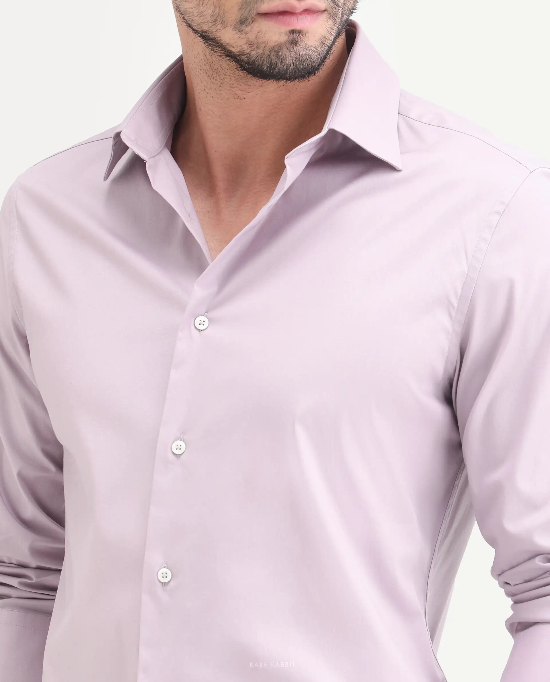 Rare Rabbit Men's Neutron-Ss26 Light Pink Cotton Blend Full Sleeve Spread Collar Regular Fit Plain Shirt - Image 3