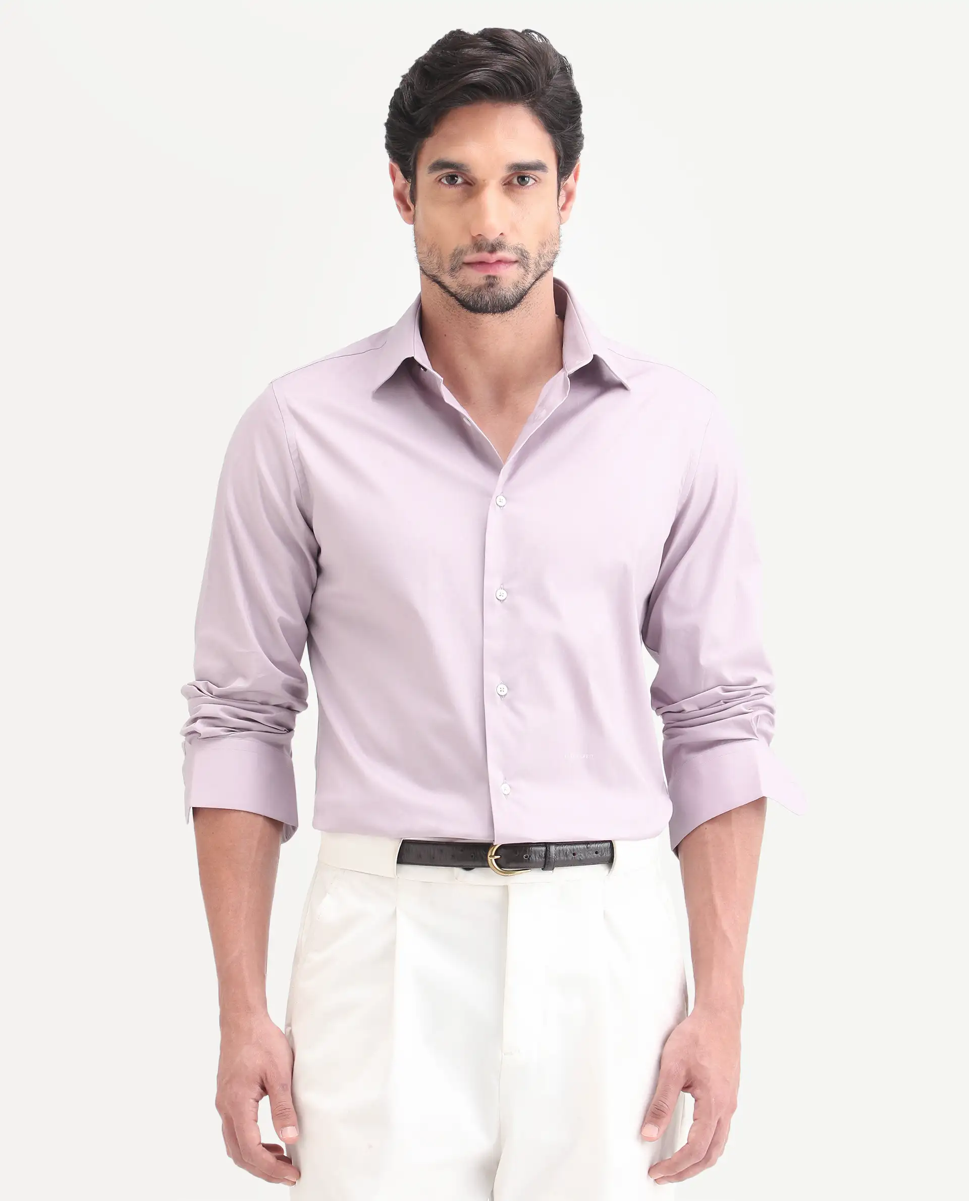 Rare Rabbit Men's Neutron-Ss26 Light Pink Cotton Blend Full Sleeve Spread Collar Regular Fit Plain Shirt - Image 4