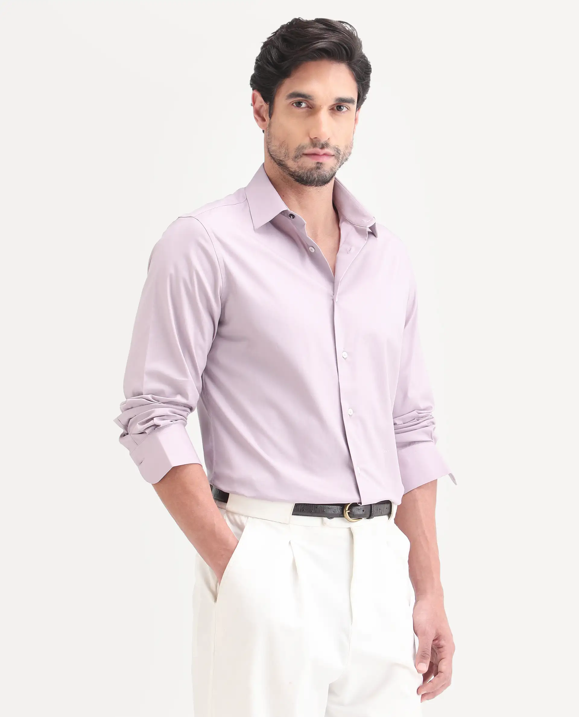 Rare Rabbit Men's Neutron-Ss26 Light Pink Cotton Blend Full Sleeve Spread Collar Regular Fit Plain Shirt - Image 5