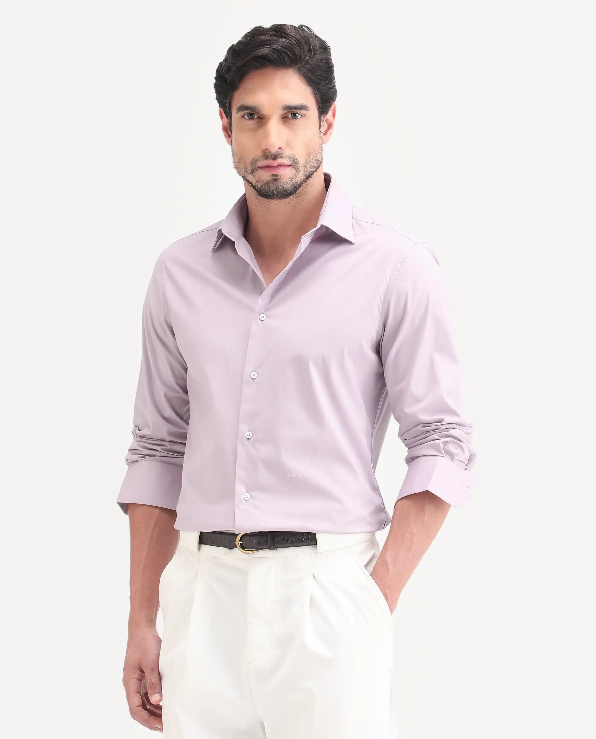 Rare Rabbit Men's Neutron-Ss26 Light Pink Cotton Blend Full Sleeve Spread Collar Regular Fit Plain Shirt - Image 6