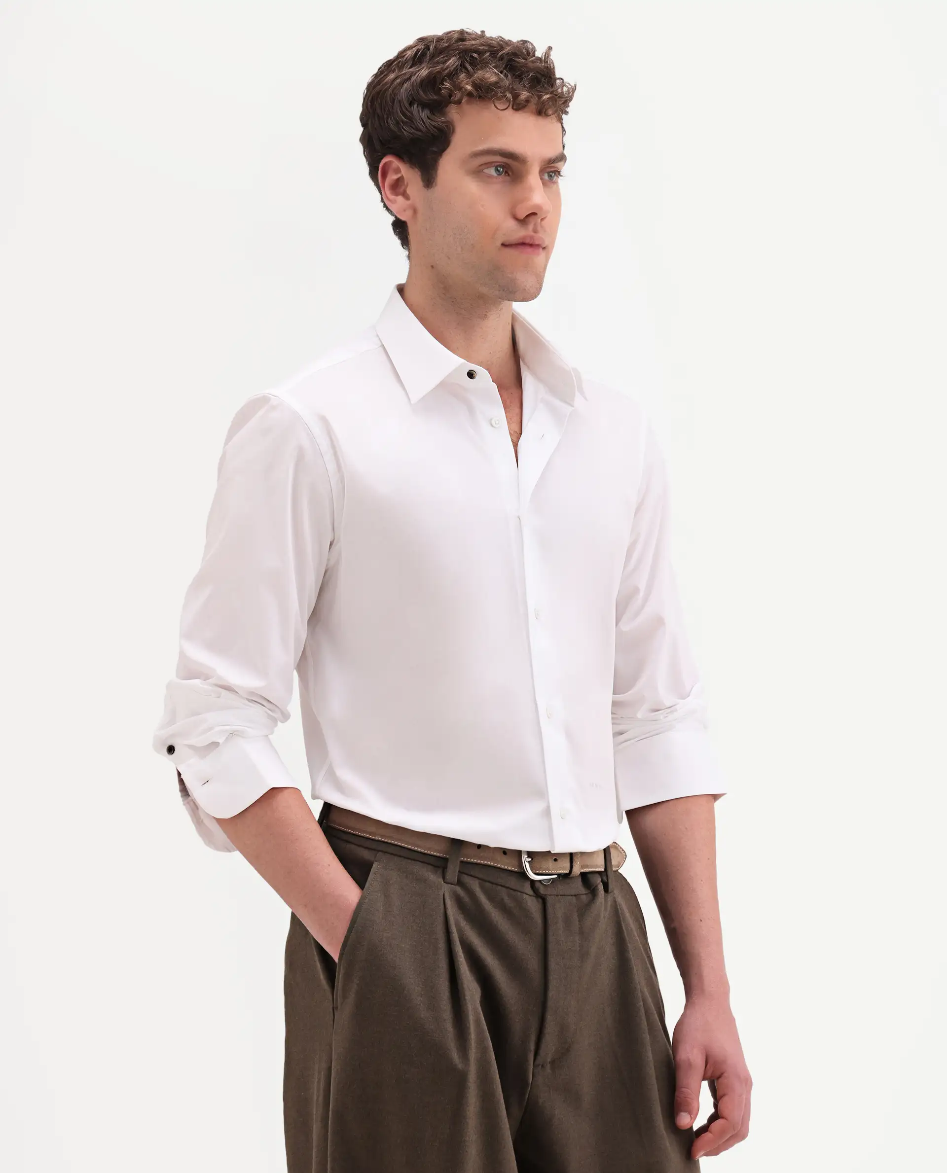 Rare Rabbit Men's Neutron-Ss26 White Cotton Blend Full Sleeve Spread Collar Regular Fit Plain Shirt - Image 4
