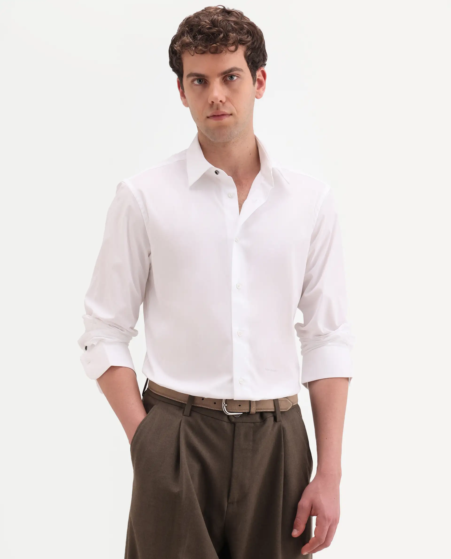 Rare Rabbit Men's Neutron-Ss26 White Cotton Blend Full Sleeve Spread Collar Regular Fit Plain Shirt - Image 6