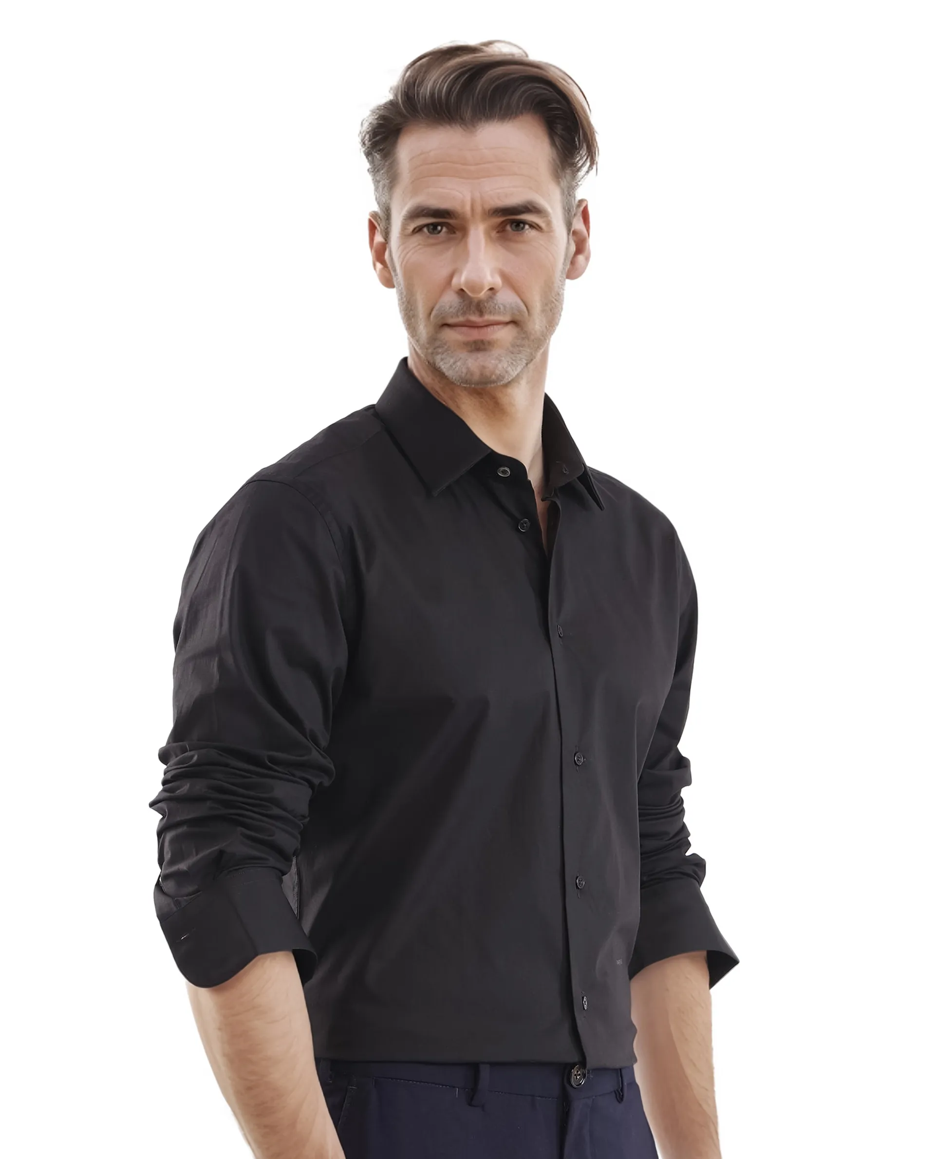 Rare Rabbit Men's Neutron-Uni Black Cotton Plain Regular Fit Full Sleeve Collared Shirt - Image 7