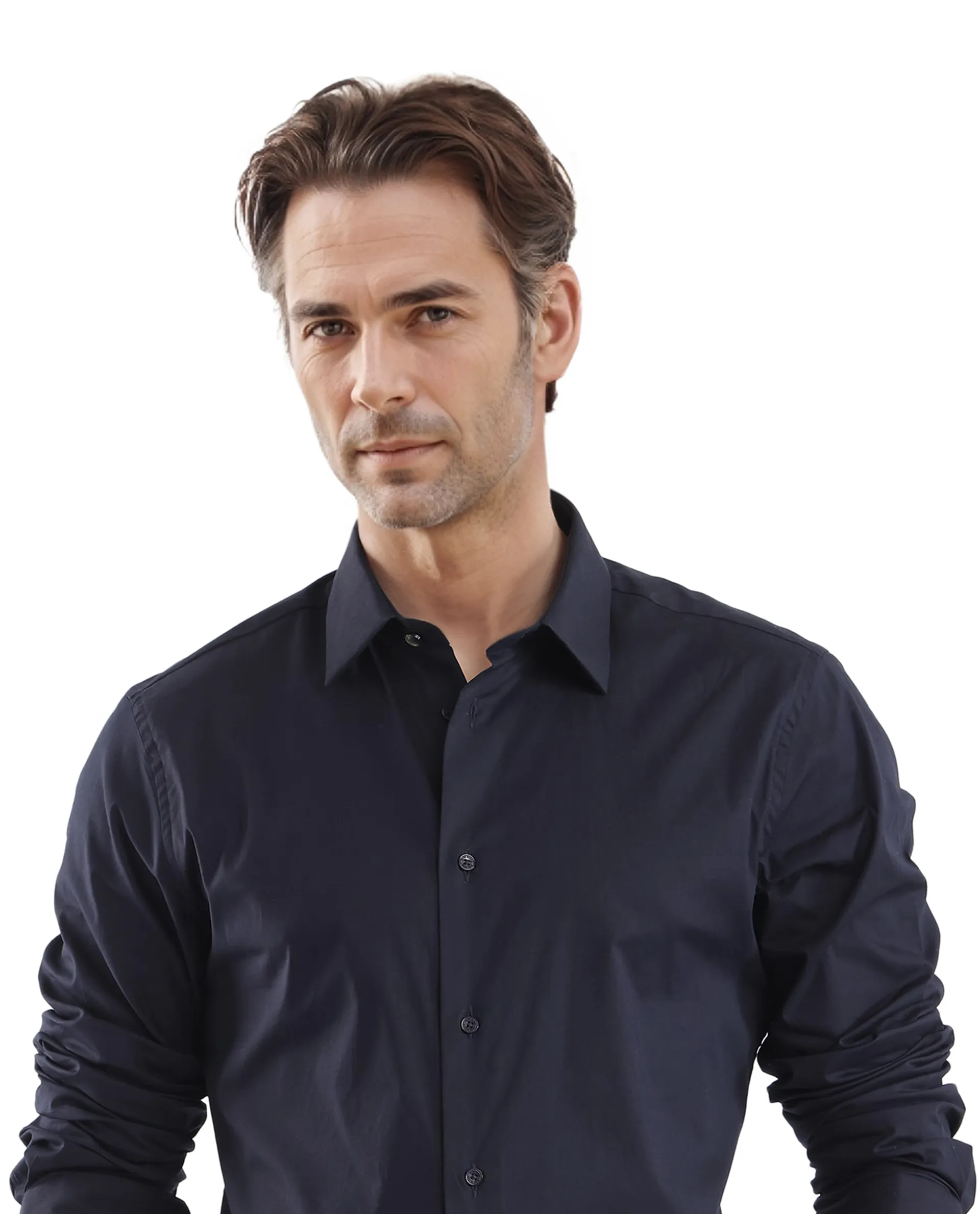 Rare Rabbit Men's Neutron-Uni Navy Cotton Plain Regular Fit Full Sleeve Collared Shirt - Image 6