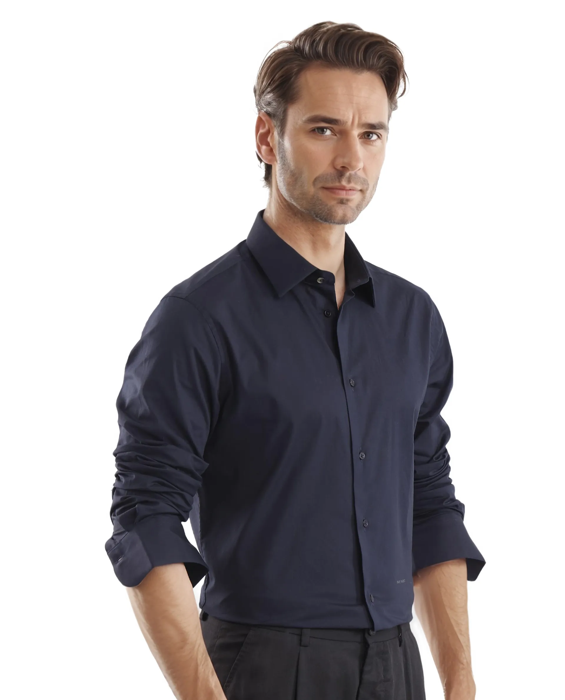 Rare Rabbit Men's Neutron-Uni Navy Cotton Plain Regular Fit Full Sleeve Collared Shirt - Image 8