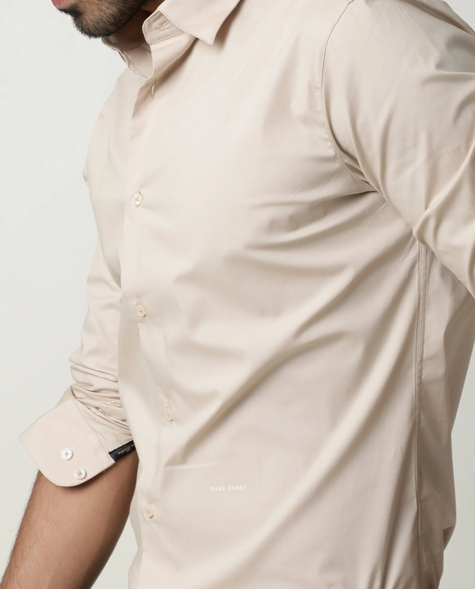 Rare Rabbit Men's Neutrons Beige Cotton Plain Regular Fit Full Sleeve Collared Shirt - Image 3