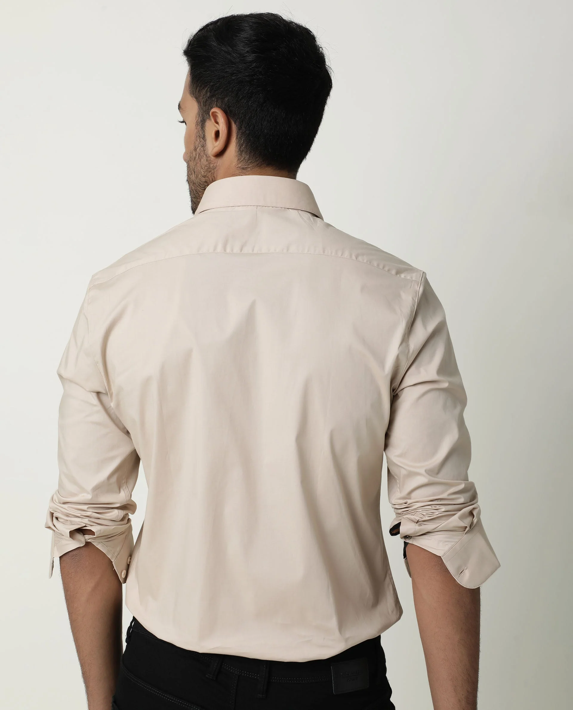 Rare Rabbit Men's Neutrons Beige Cotton Plain Regular Fit Full Sleeve Collared Shirt - Image 7